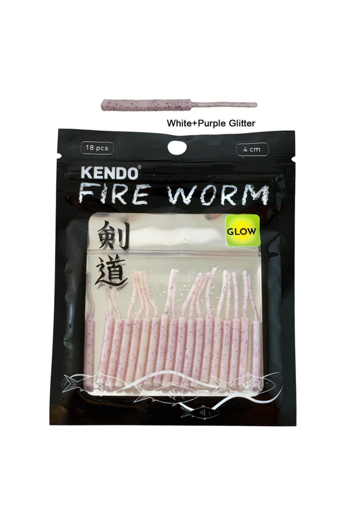 Kendo Fire Worm Lrf Silikonu 5cm (18'li Paket) Karides Kokulu White+Purple Glitter
