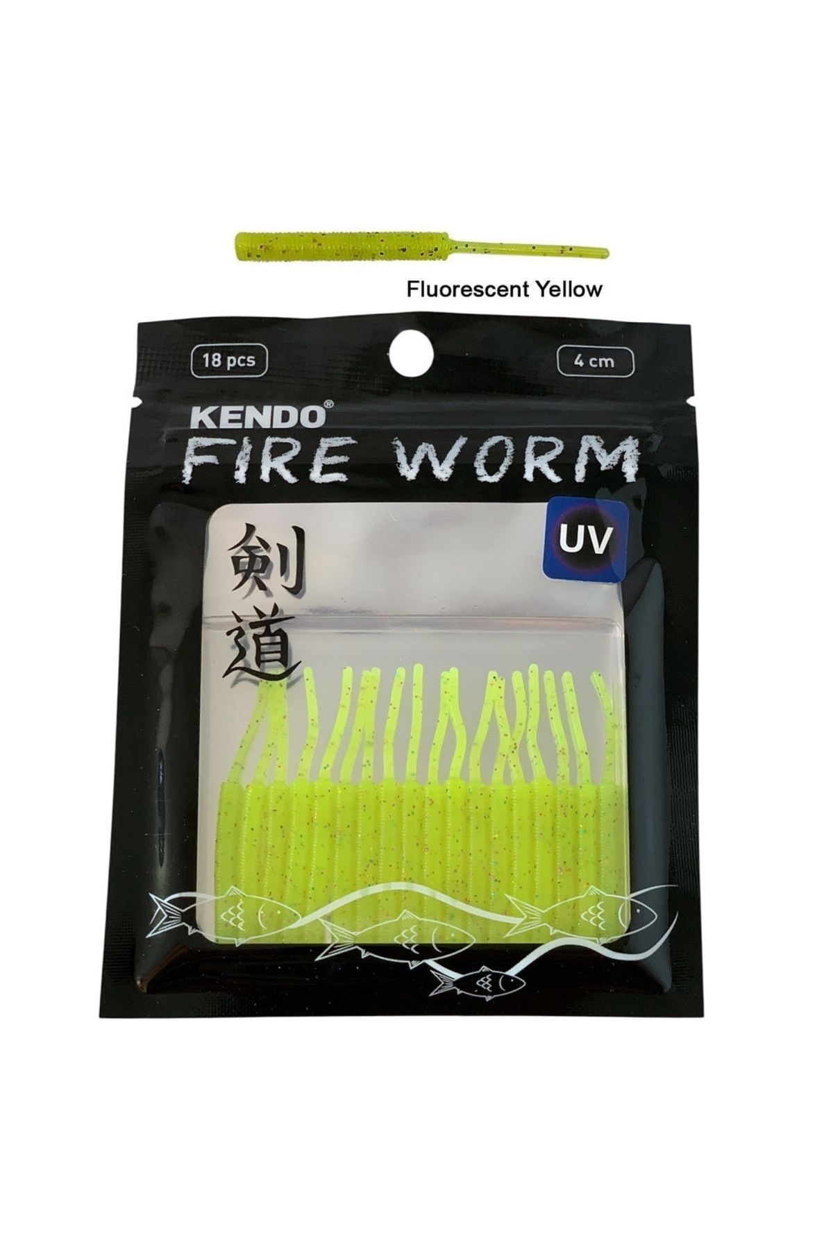 Kendo Fire Worm Lrf Silikonu 5cm (18'li Paket) Karides Kokulu Fluorescent Yellow