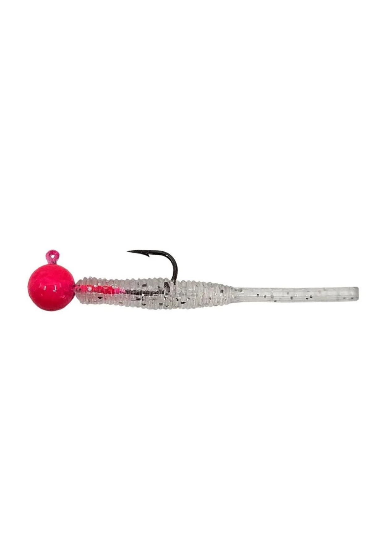 Kendo Hook Worm Jighead+Lrf Silikonu 2gr+4.5cm 5 Adet Head Pink+Silver Glitter