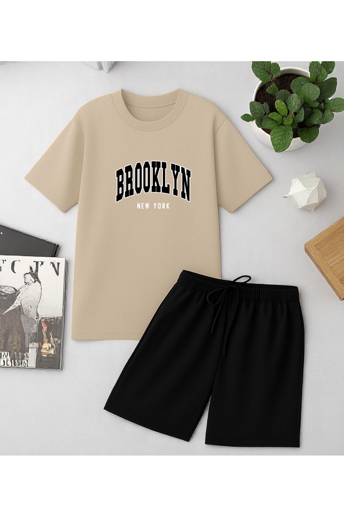 uyguntarz Unisex Brooklyn Baskılı Tasarım Şort Takım