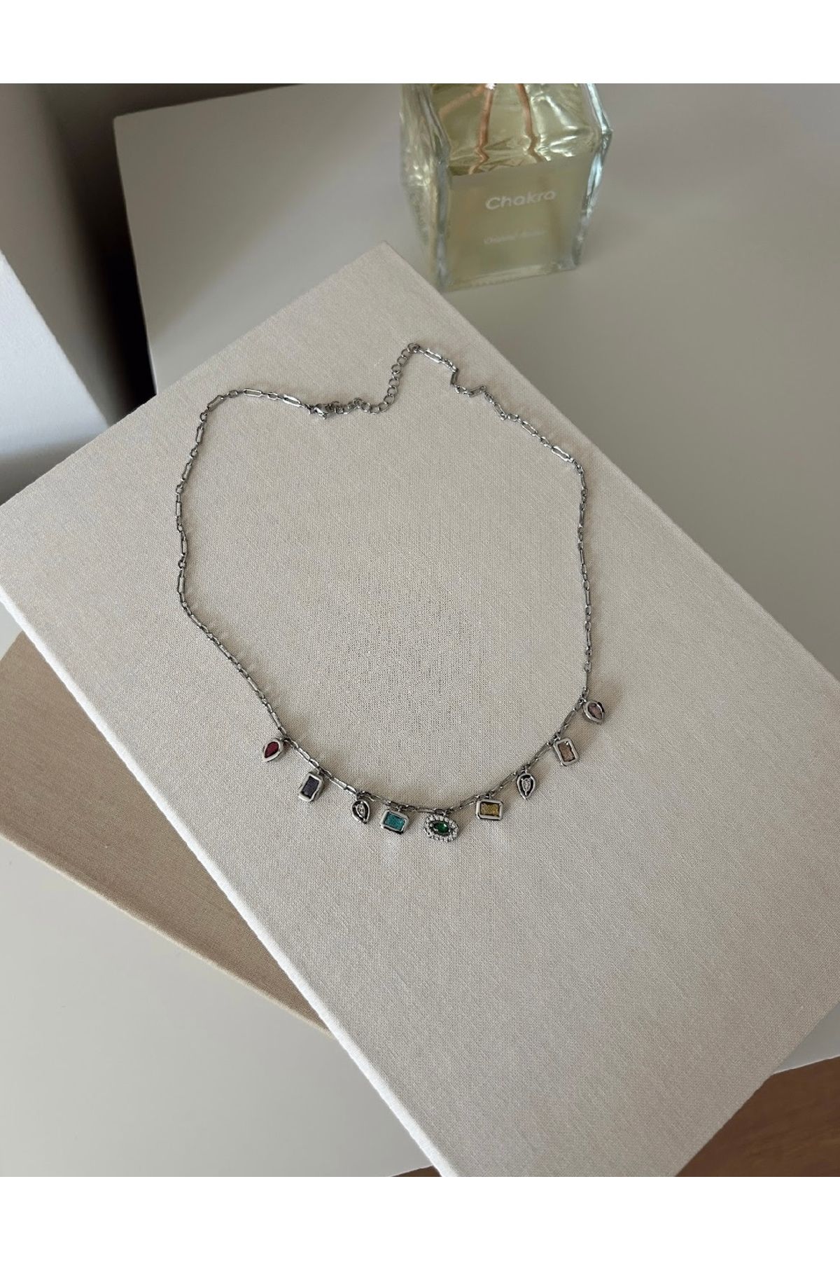 mysteriajewelry Özel Seri Melis Goral 9 Element Taşlı Kolye Silver Renk (2 Renk Seçeneği)