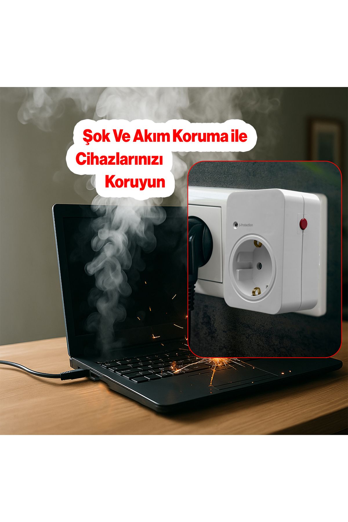 Badem10-Current & Surge Protected Single Socket Child Proof Plug with On/Off Button 720 Joule Ip20 3600 W Protection 2