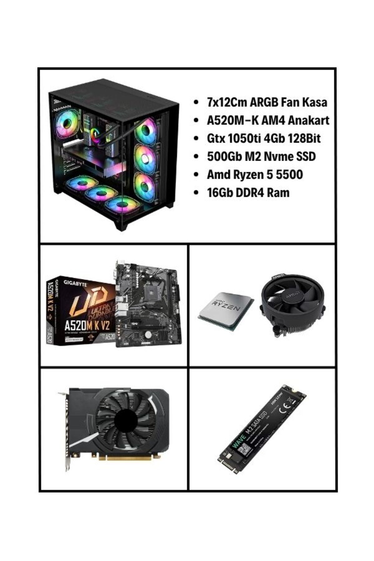 RAMTECH EcoGaming V40 Ryzen 5 5500 | Gtx 1050ti 4Gb | 16Gb Ram | 500Gb M2 Nvme Masaüstü Gaming Bilgisayar