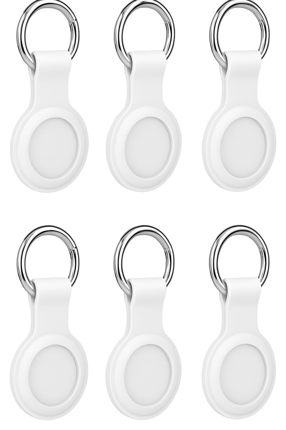Coverzone Apple AirTag ile Uyumlu Anahtarlıklı Silikon Kılıf A010 Koruyucu Anahtarlık Beyaz 6'lı Paket