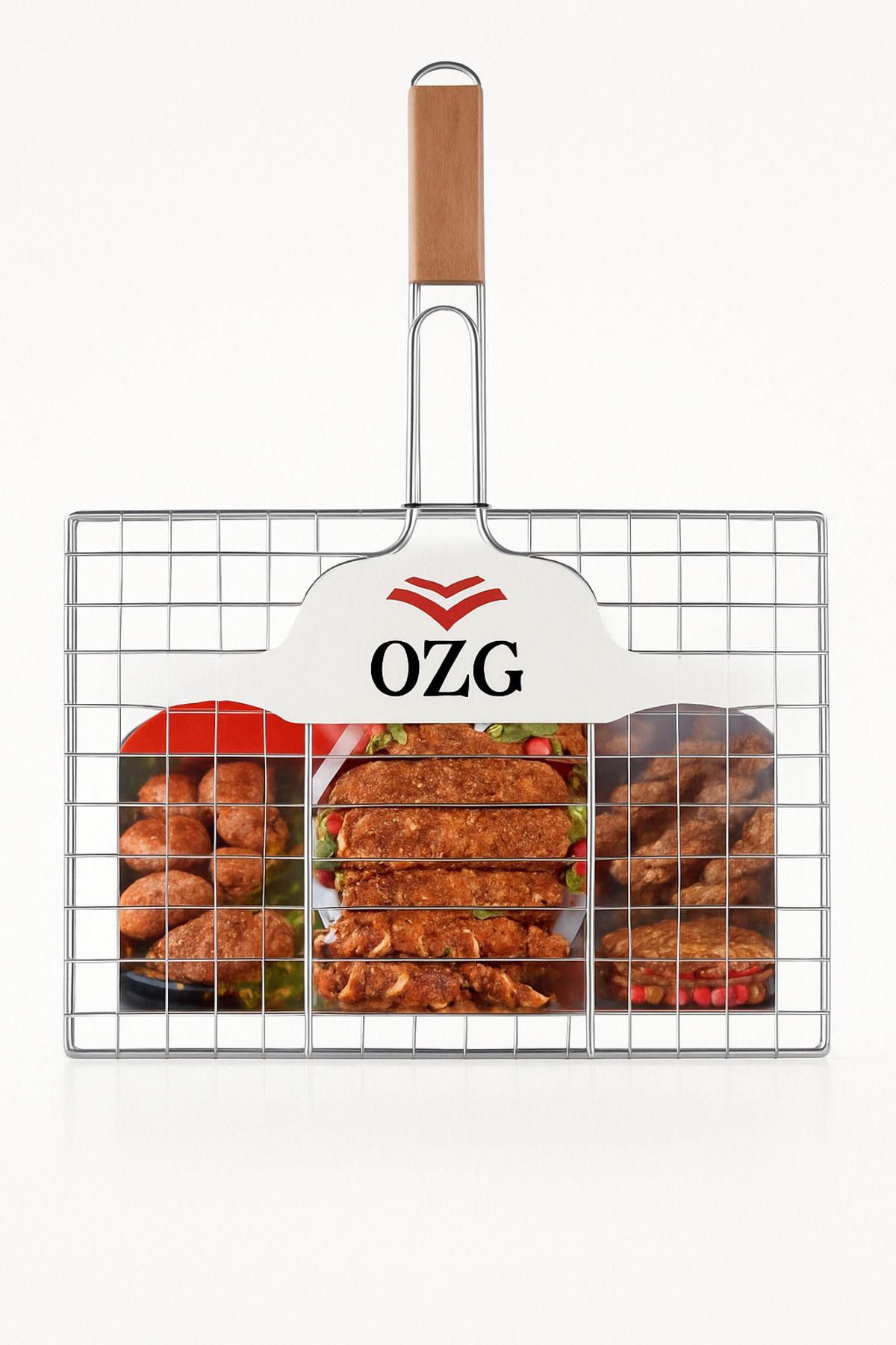 DAYSTONE Özg Ahşap Saplı Kafesli Grill/mangal Sepeti 25×40 cm – Paslanmaz Çelik (MANGAL YELPAZESİ HEDİYELİ)