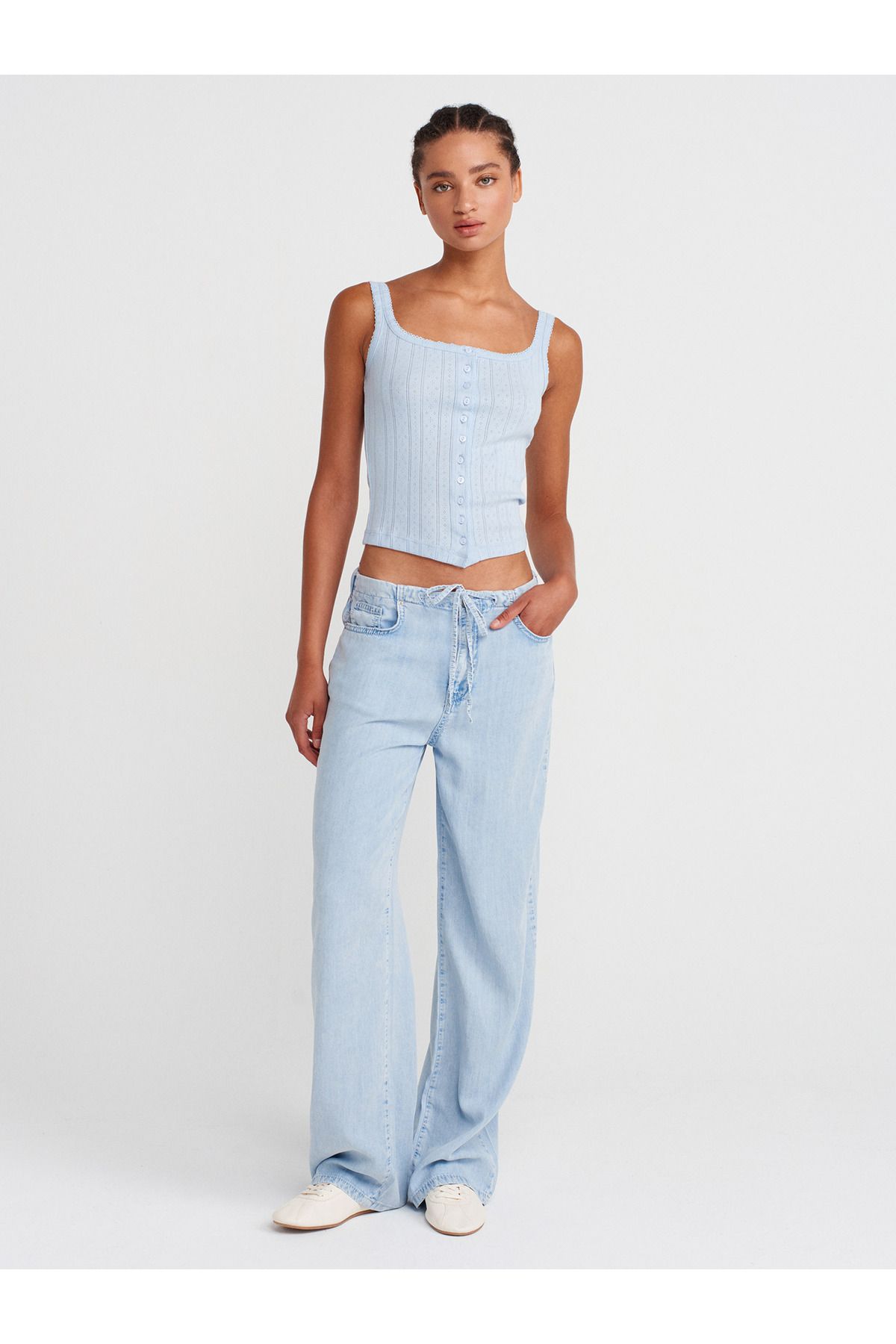 Dilvin 72010 Lyocell Kumaş Rahat Denim Pantolon-Mavi