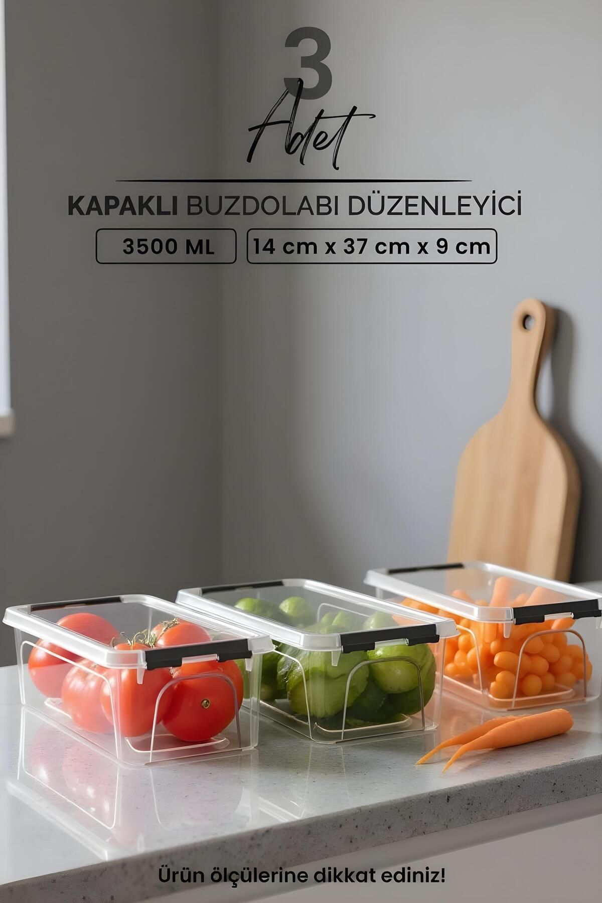 Justyol 3'lü 3500 ml Kilitli Kapaklı Buzdolabı Düzenleyici Set – Şeffaf Saklama Kabı Kutusu