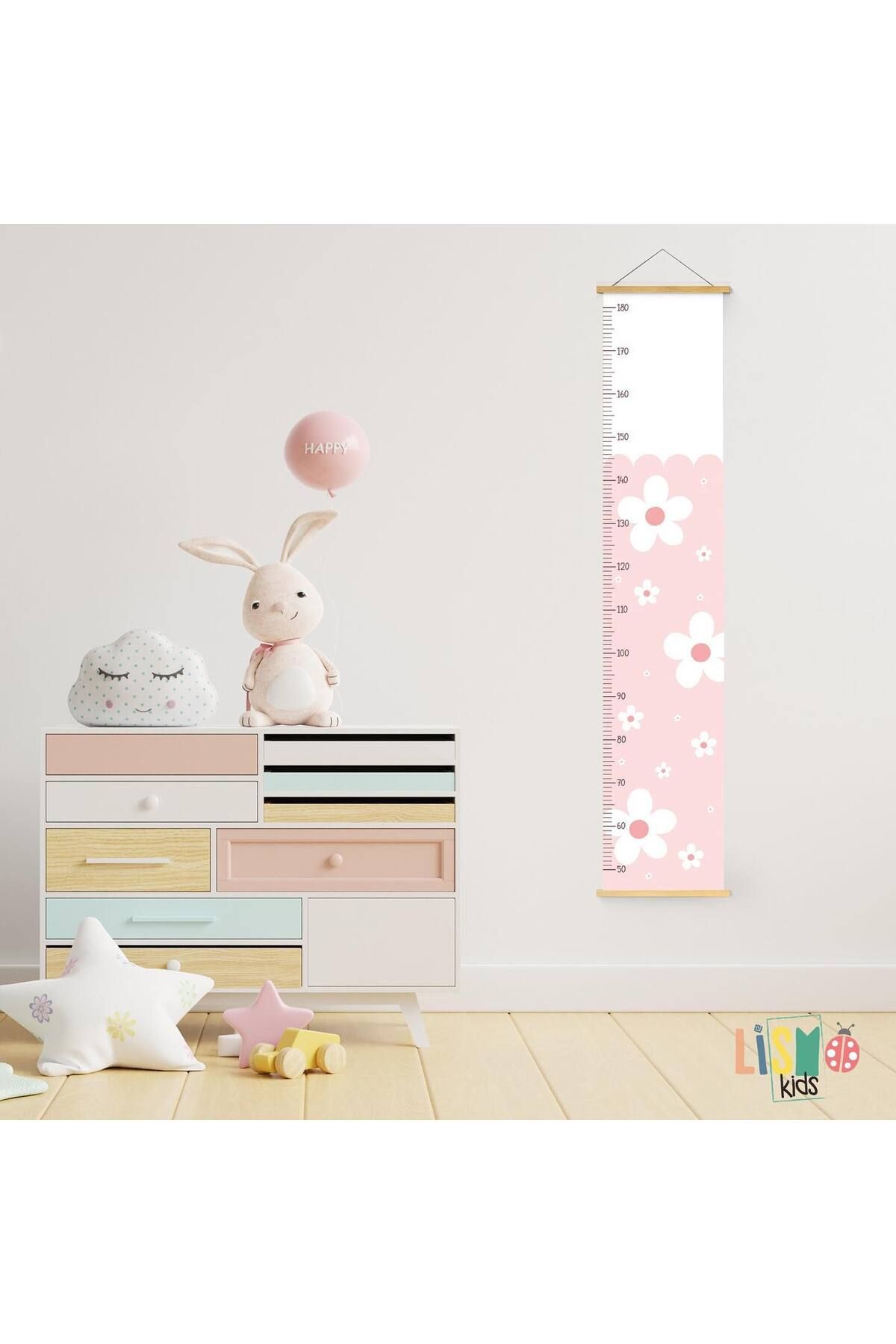 lismo kids Pembe Renkli, Beyaz Papatyalar İp Askılı Kanvas Boy Ölçer