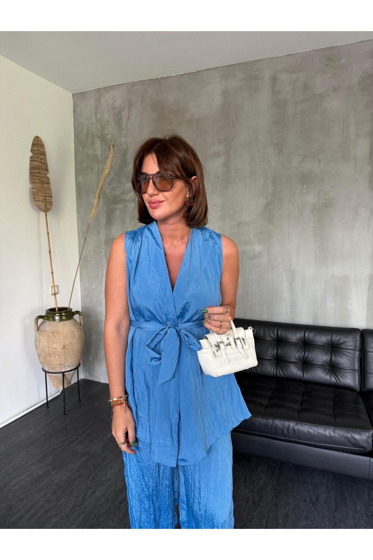 begum mayda Orijinal Model , Bağlamalı , Mavi , Bluz & Pantolon , Takım
