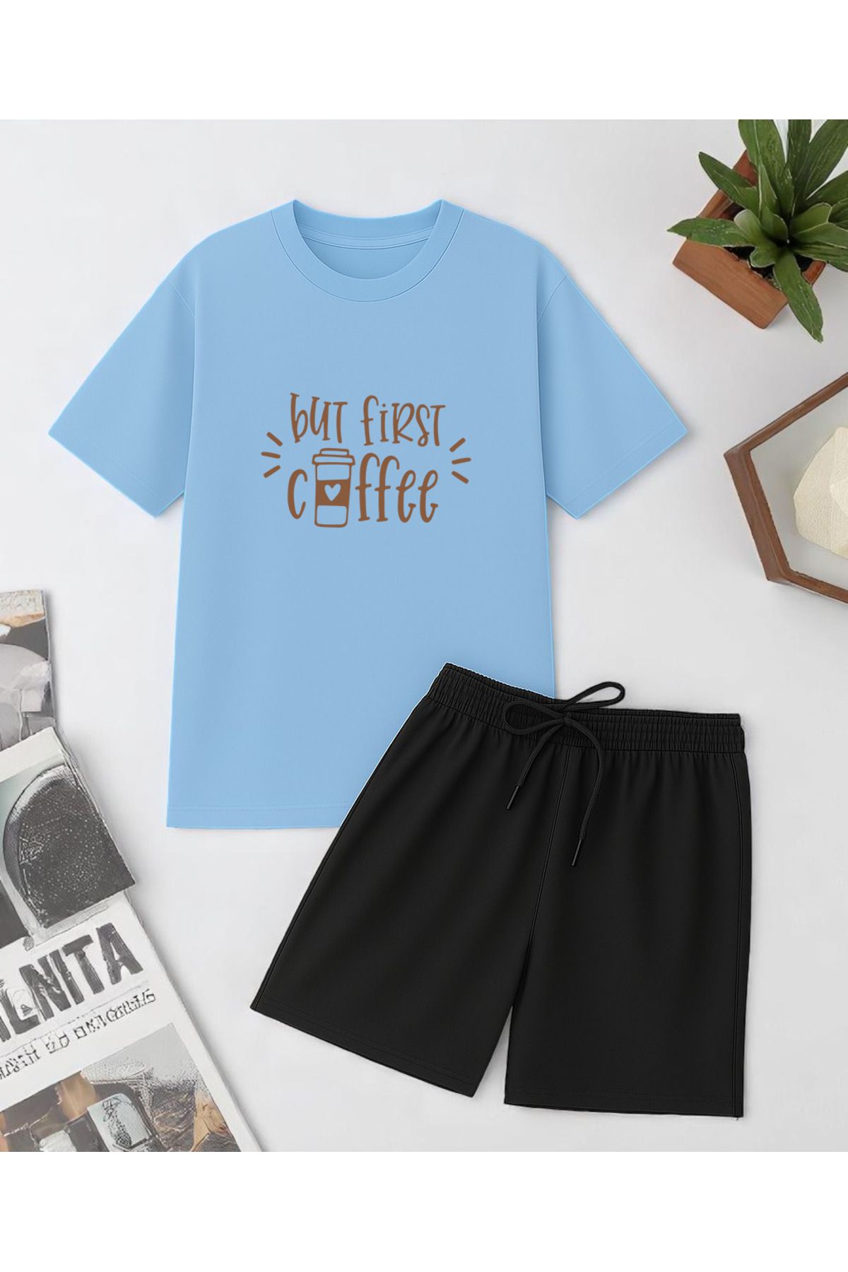 uyguntarz But First Coffee Baskı Şort Takım