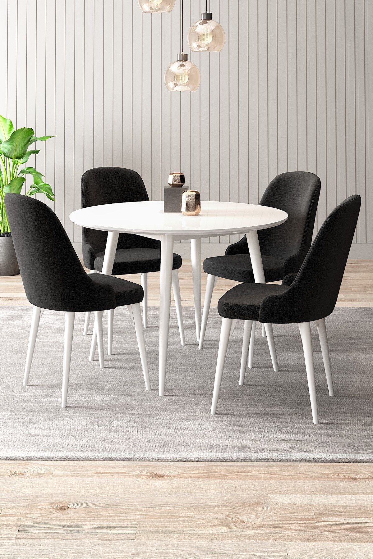 asaella mobilya Adel Serisi 90x90 Beyaz MDF Mutfak Masa Takımı 4 Adet Sandalye