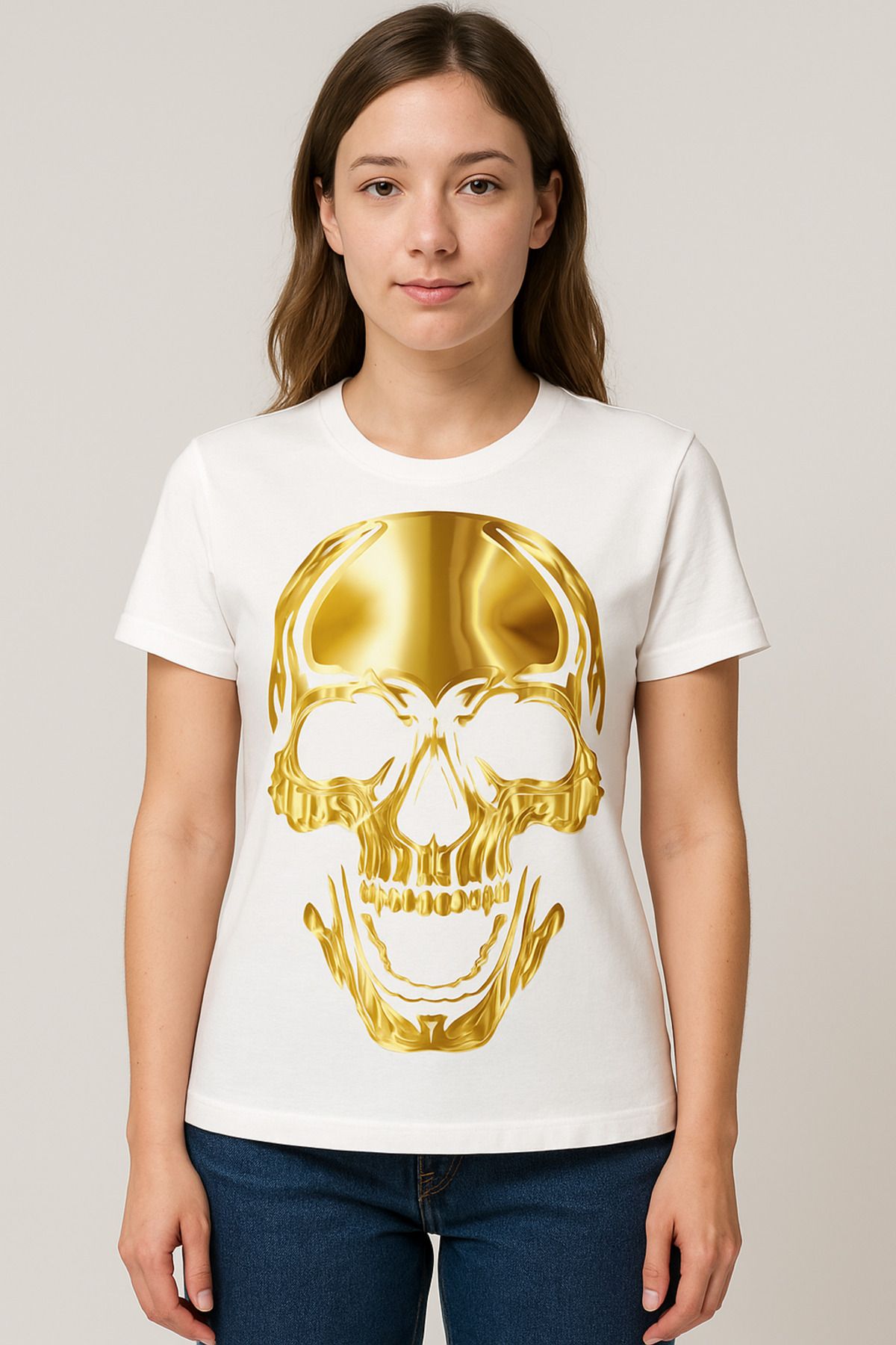 MODA Kısa Kollu, Regular Kalıp, Kuru Kafa (Skull) Desenli, Pamuklu T-shirt