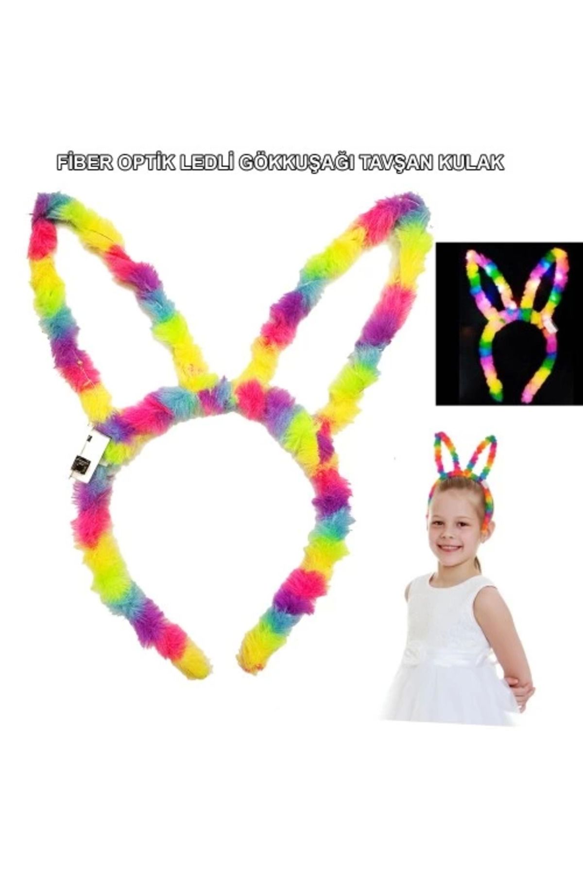 Modafiks Fiber Optik LED Gökkuşağı Tavşan Kulak
