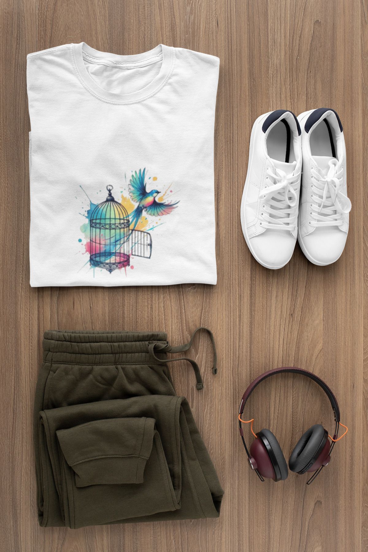 MAGORS KAFES BASKILI BİSİKLET YAKA PAMUKLU OVERSIZE KALIP KISA KOLLU KADIN VE ERKEK TSHIRT