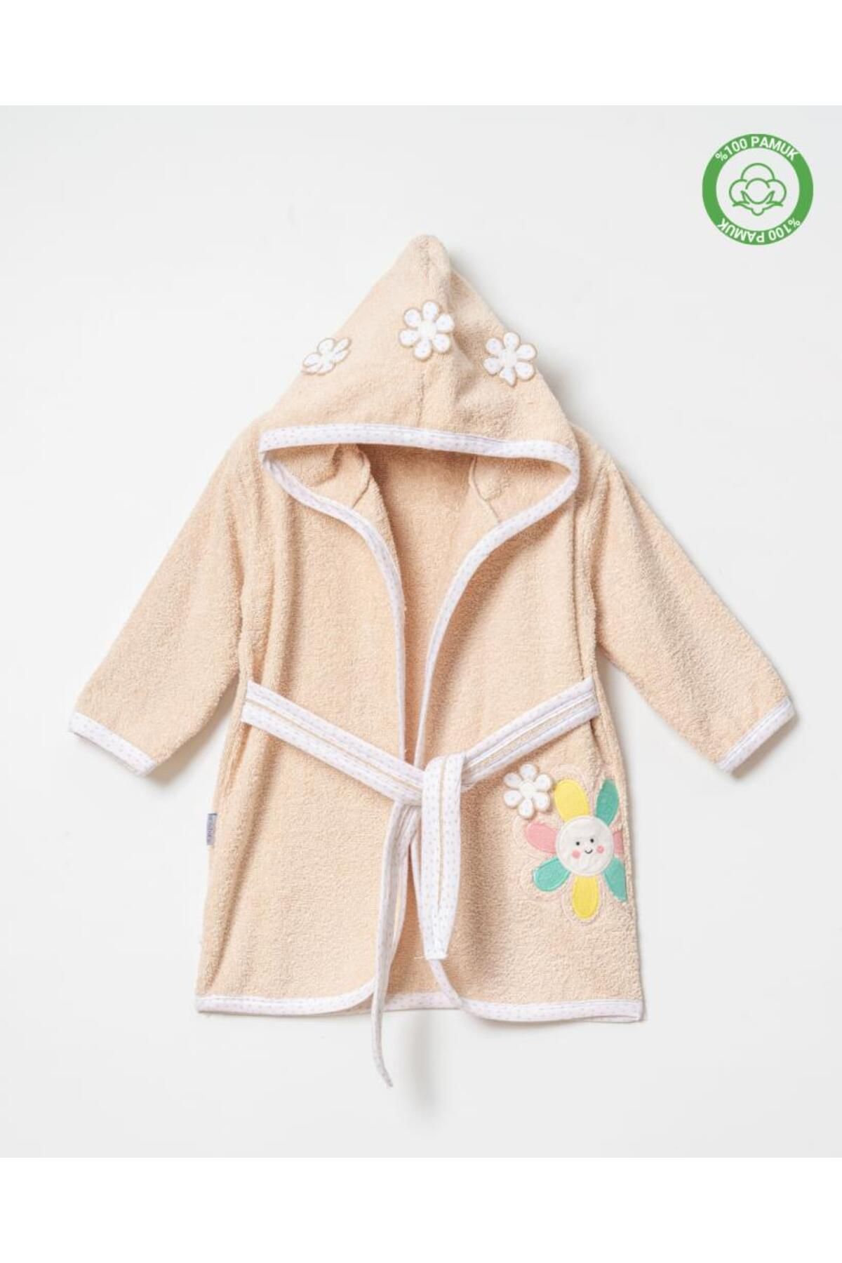 ankibaby Çiçekli Bornoz Bej