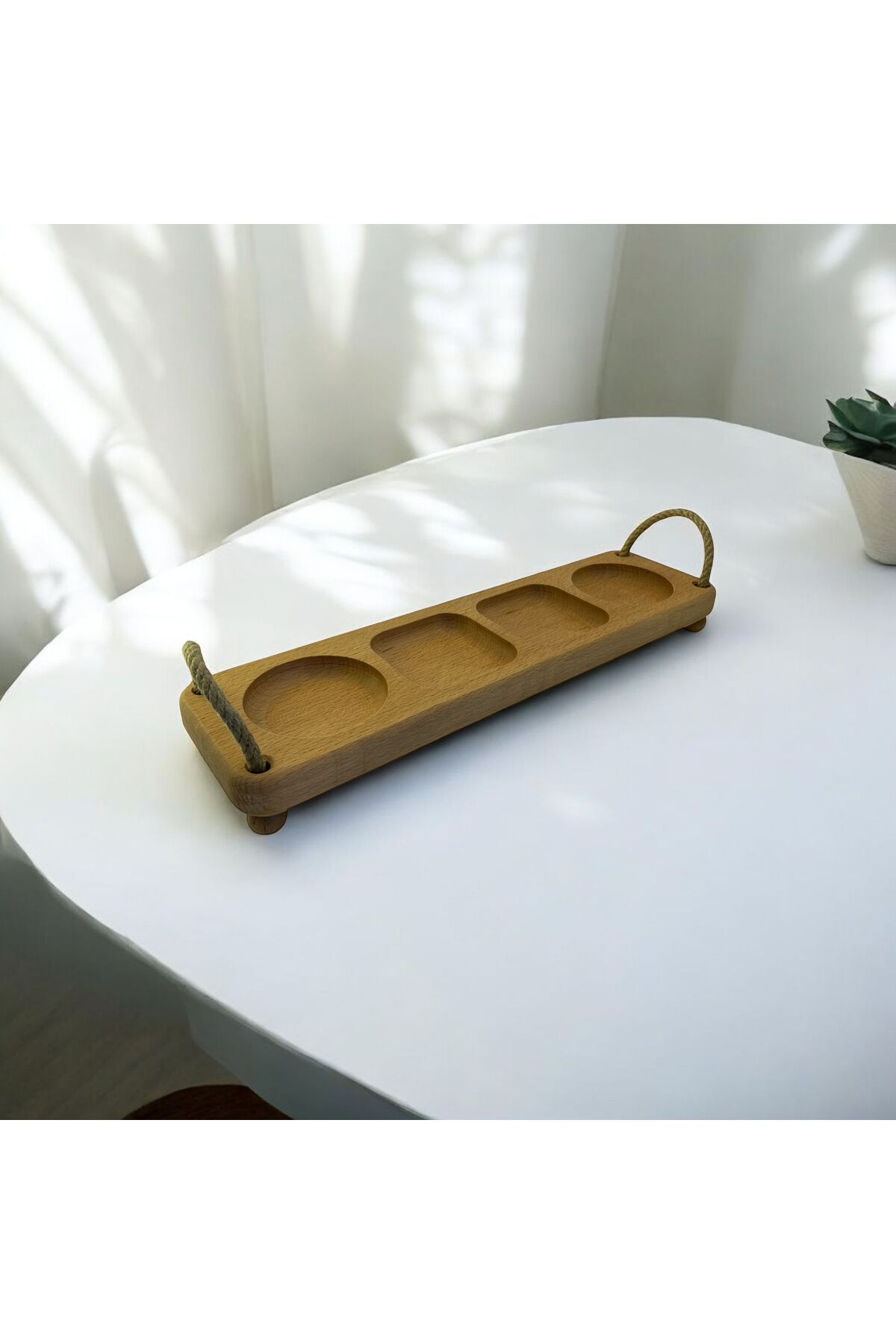 tios home Halat İpli Ayaklı Bölmeli Çok Amaçlı Sunumluk 10x40 cm