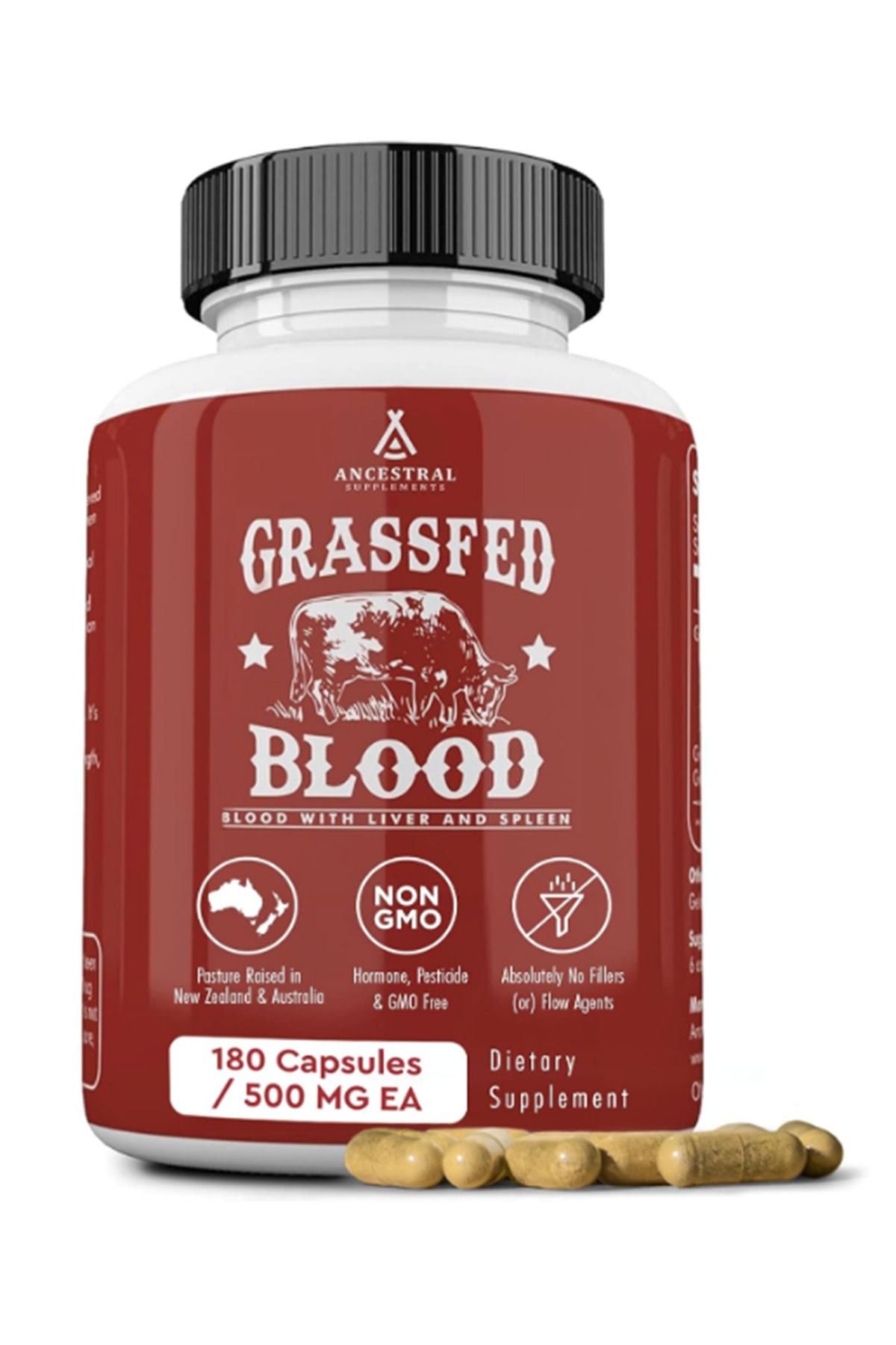 Ancestral Supplements Grass Fed Blood Is Blood, Liver Spleen Formula, 500mg Red White Blood Cell