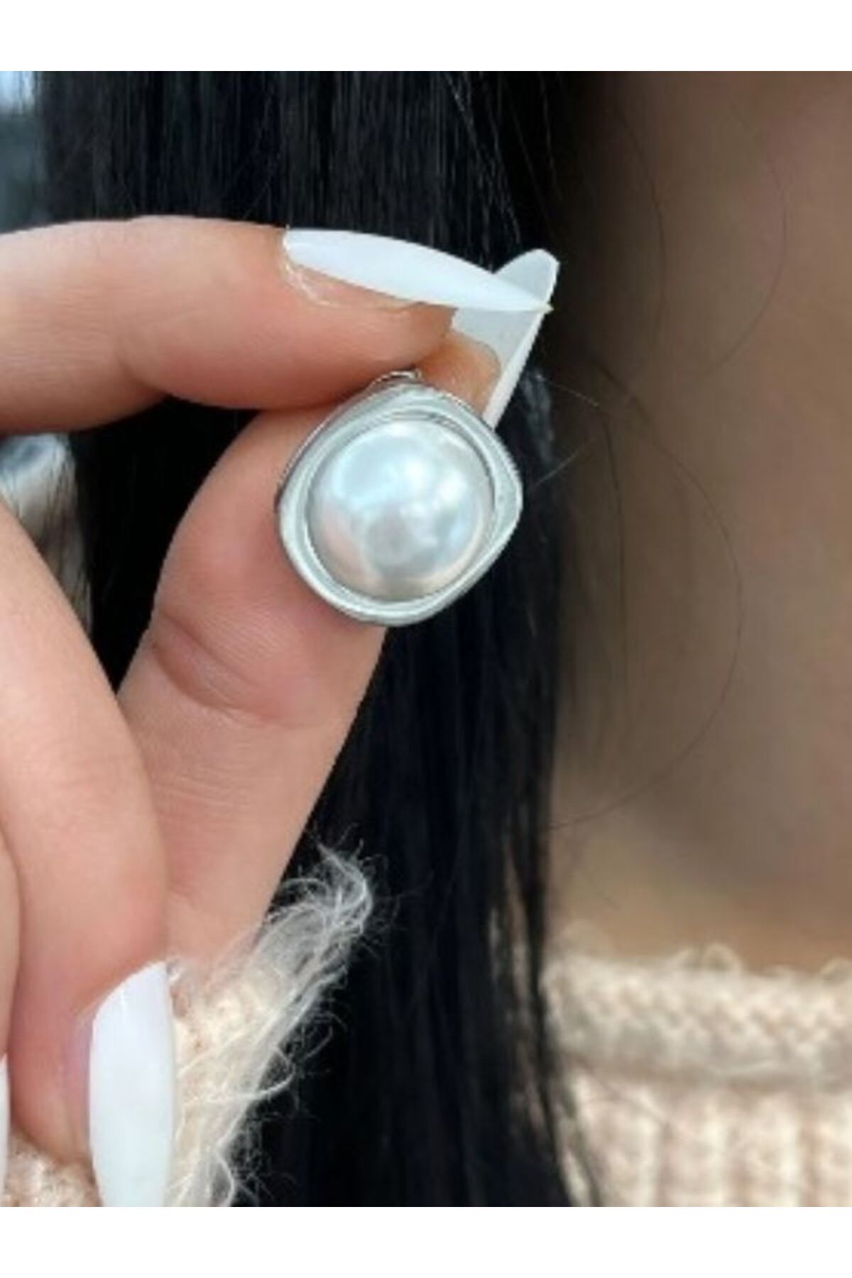 Eyelashes Silver Büyük Beyaz Kristal Taşlı Çelik Küpe