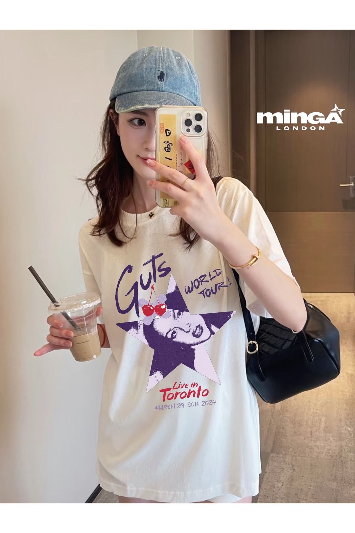 Minga London Olivia Rodrigo Toronto Tour Baskılı Beyaz Oversize Unisex Tshirt- Minga London