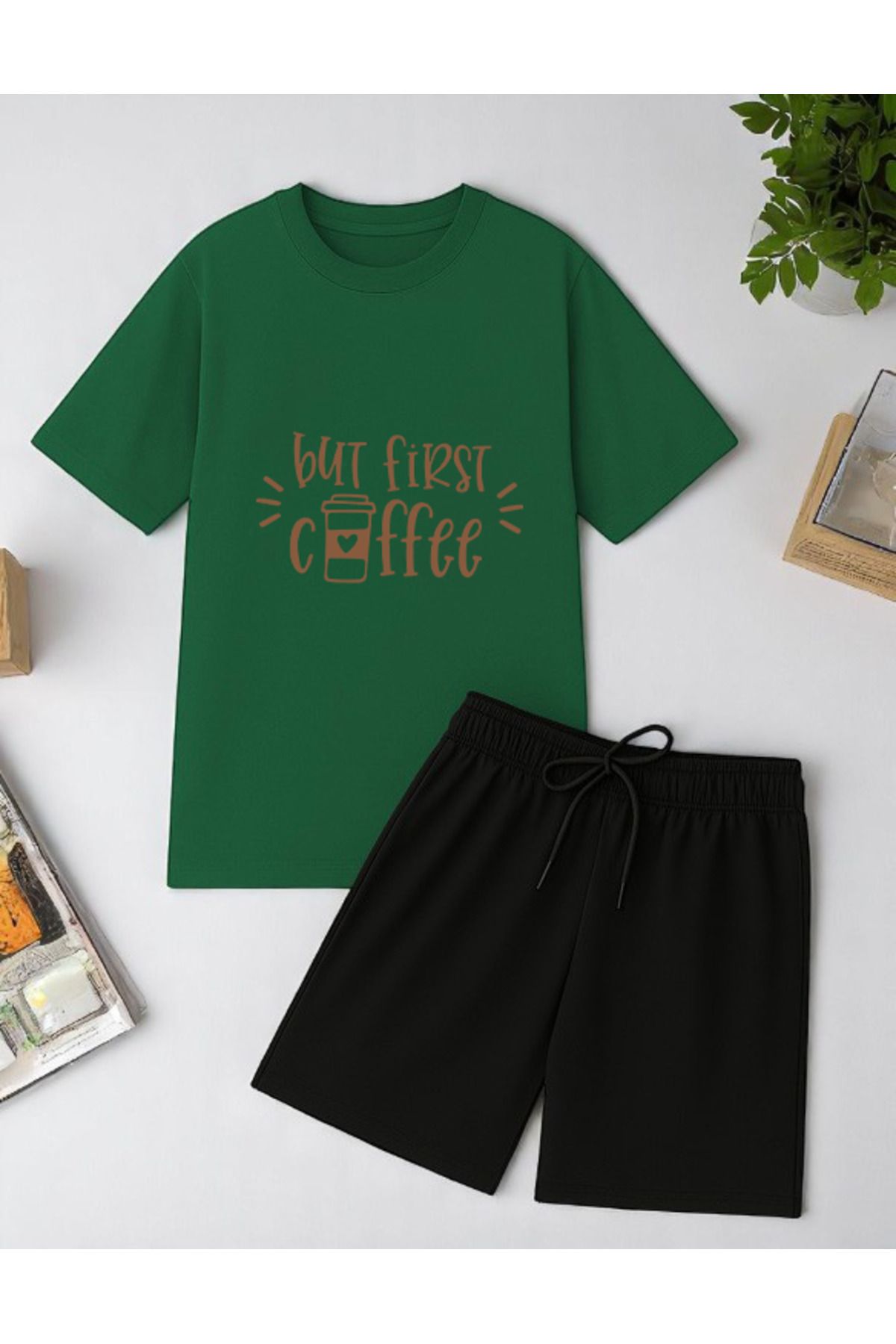uyguntarz But First Coffee Baskı Şort Takım
