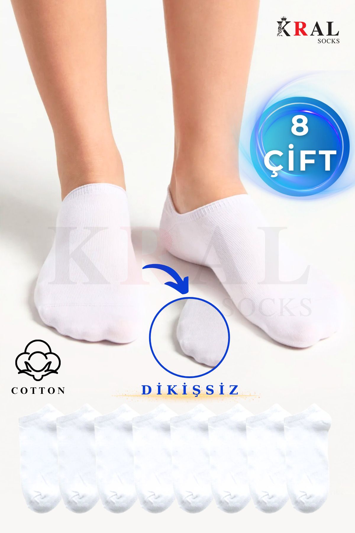 KRAL SOCKS Kadın - Erkek 8 Çift Cotton Dikişsiz Soft Görünmez Penye Patik Bilek Çorap