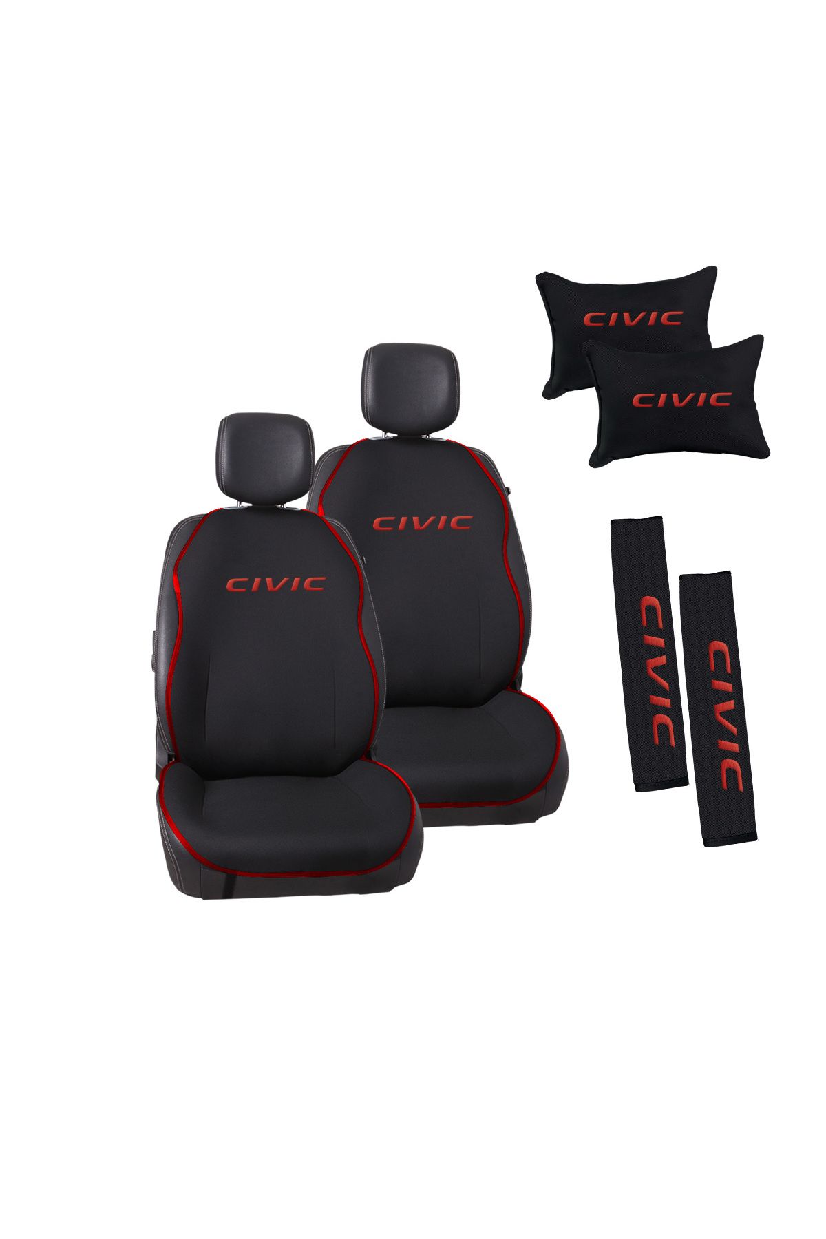 otomind Kırmızı Biyeli Kırmızı Civic Nakışlı Jakar Dokuma Oto Minder ve Konfor Seti