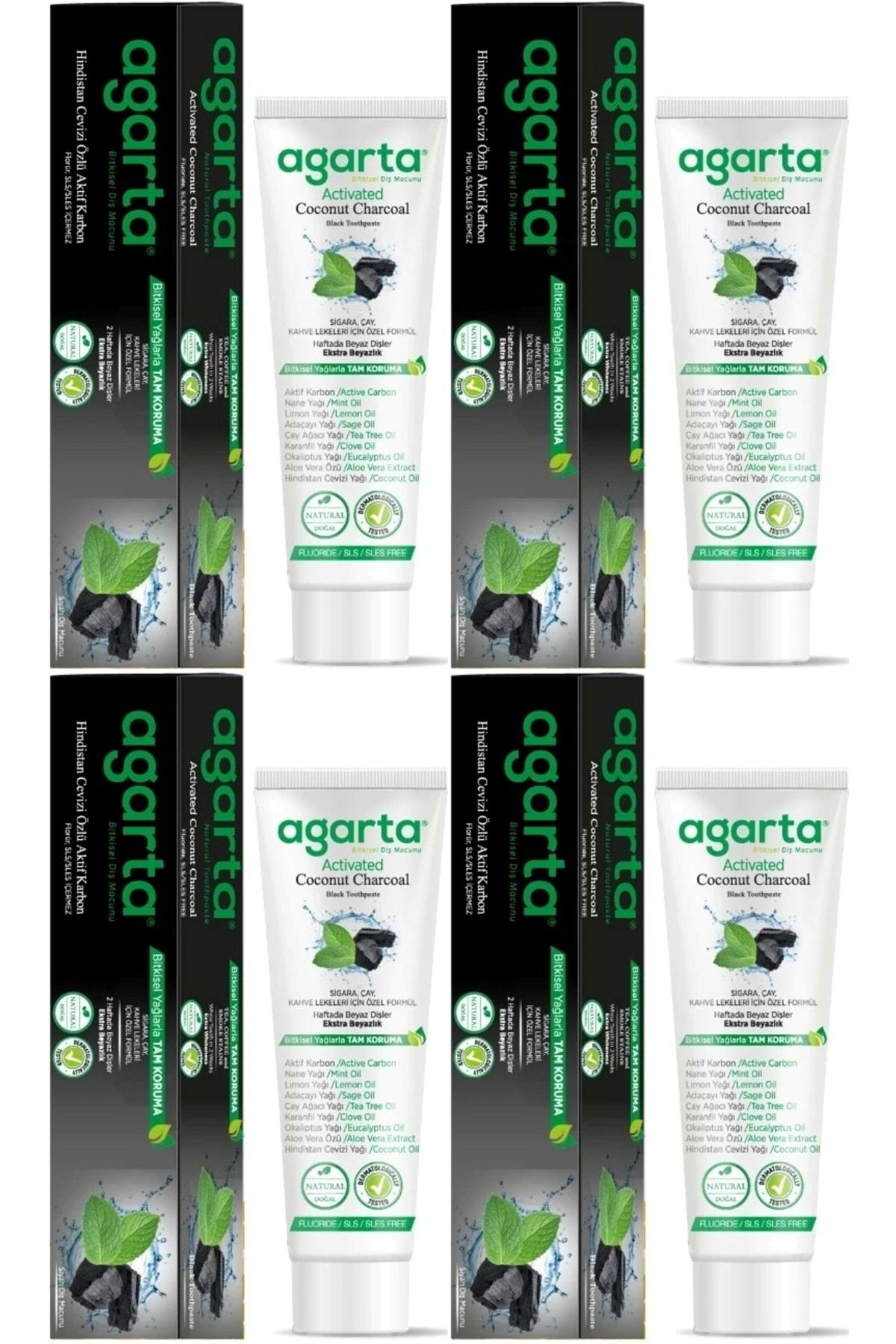 Agarta Doğal Diş Macunu 100ML Aktif Karbonlu (4 Lü Set)