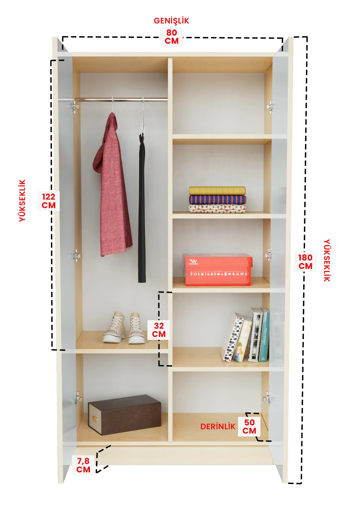 Hediyeler Kapında Minik Rüyacı Design "Calista" Gardırop 5 Raflı Askılı Çocuk Odasi Elbise Dolabı fotoğrafı 5 (önizleme)