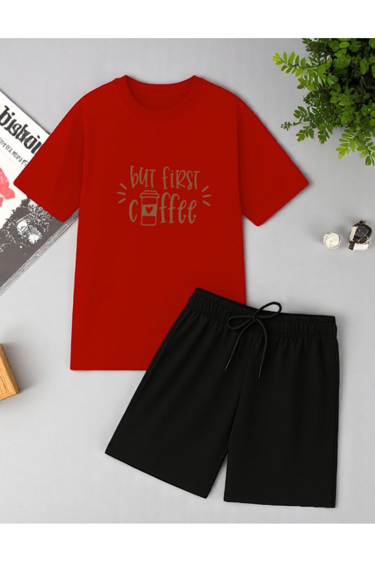 uyguntarz But First Coffee Baskı Şort Takım