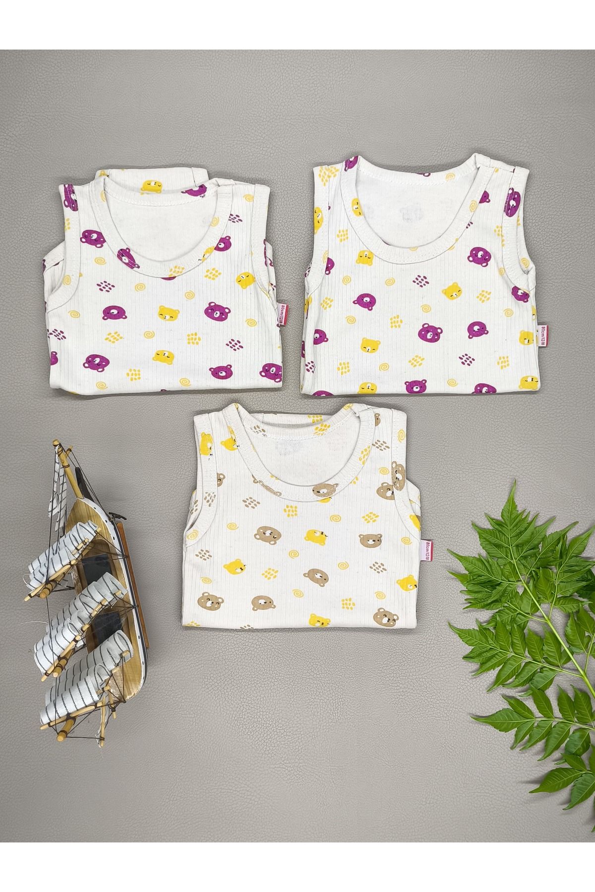 vieso PAMUKLU 3'LÜ AYICIK DESENLİ BEBEK ATLET ÇITÇITLI BODY