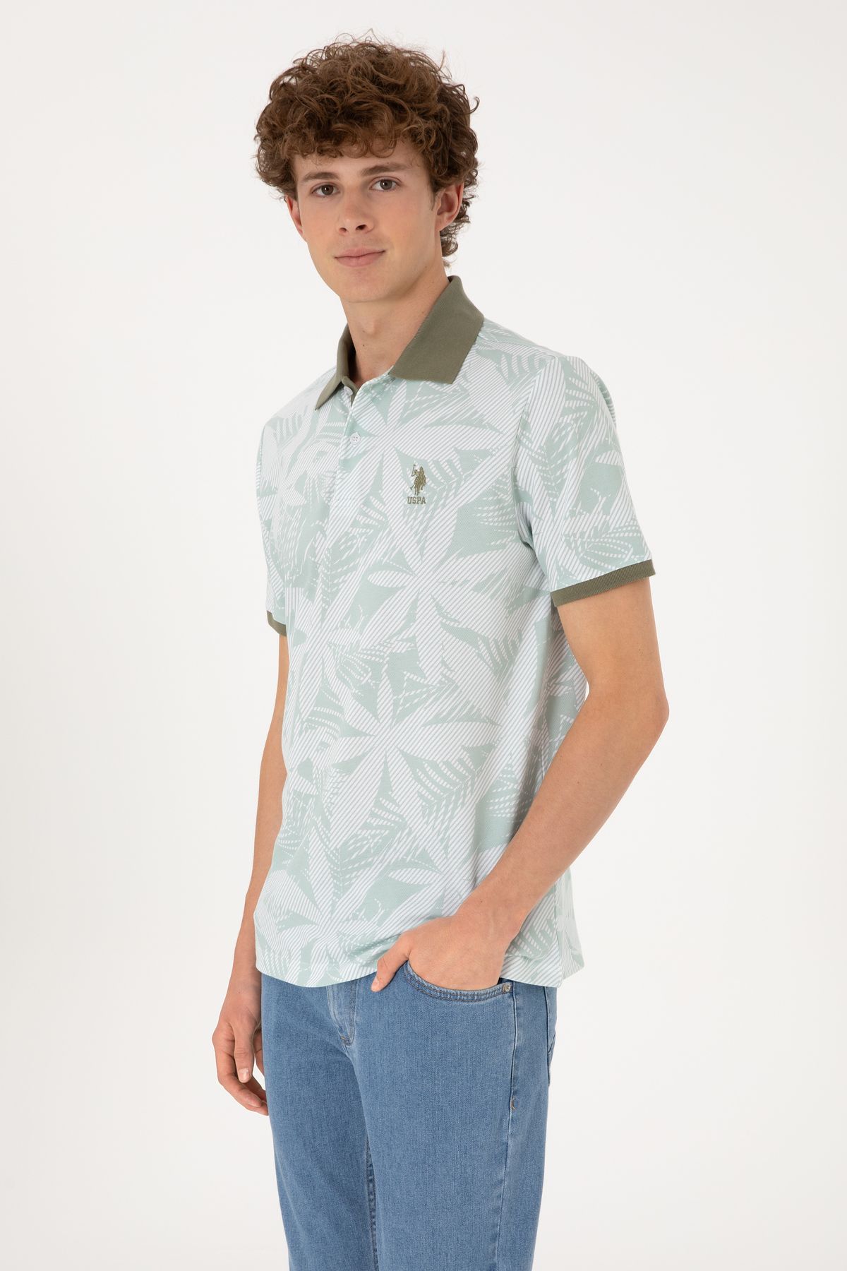 U.S. Polo Assn. Erkek Su Yeşili Tişört 50306854-VR048