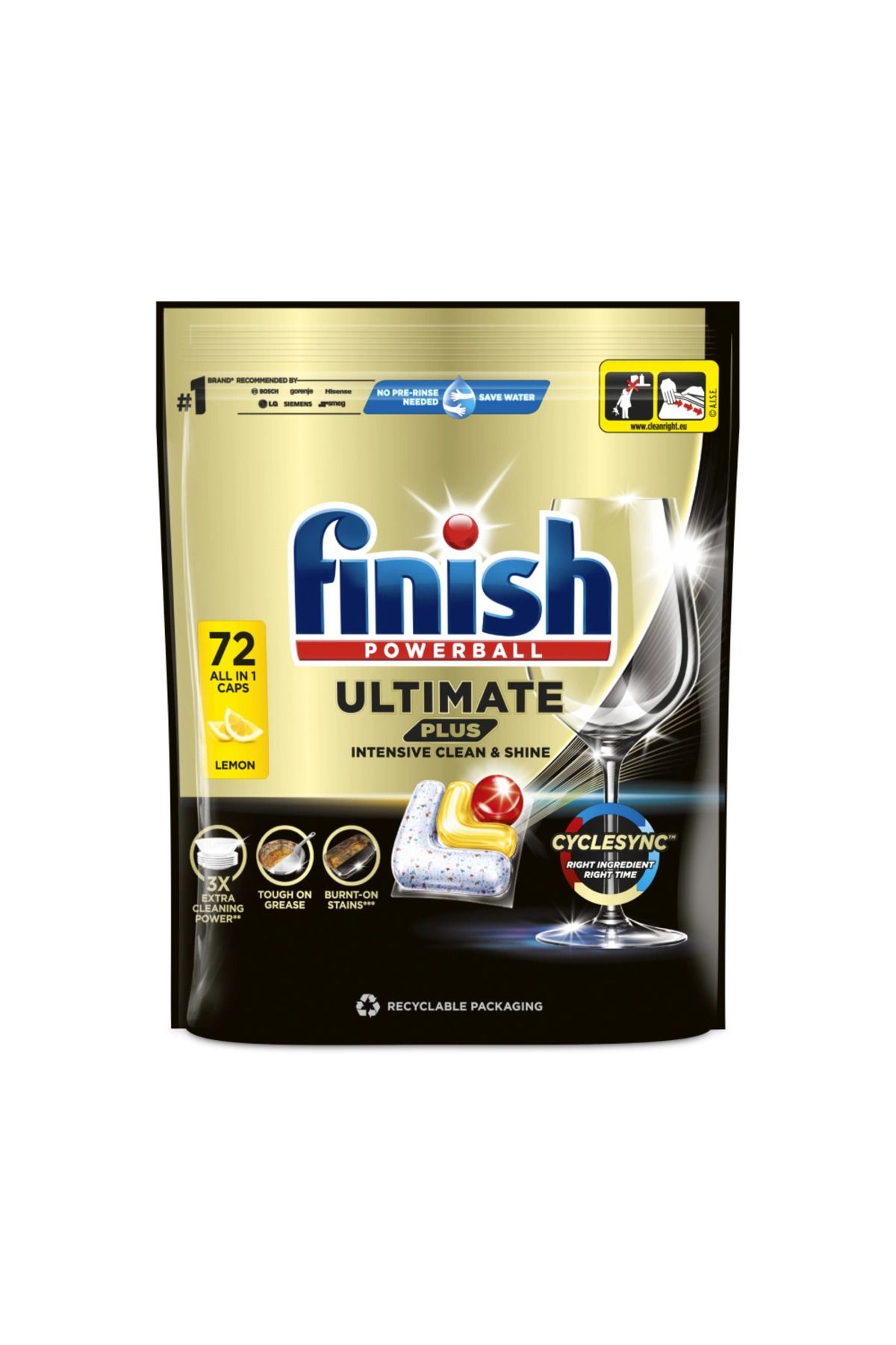 Finish Capsule Pentru Mașina De Spălat Vase Ultimate Plus All In One Lemon, 72 Buc. - One Size