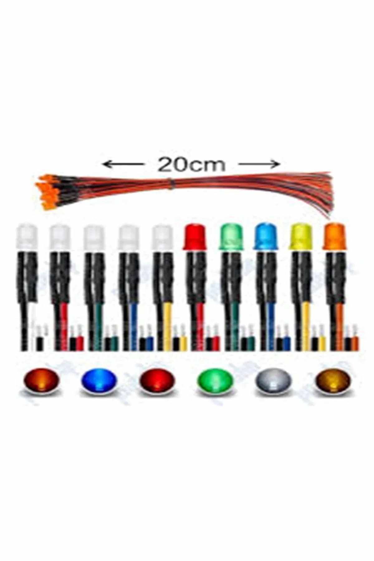 LEDONLİNE (10ADET)12v 5mm Diffüz Led 20 Cm Kablolu Mavi