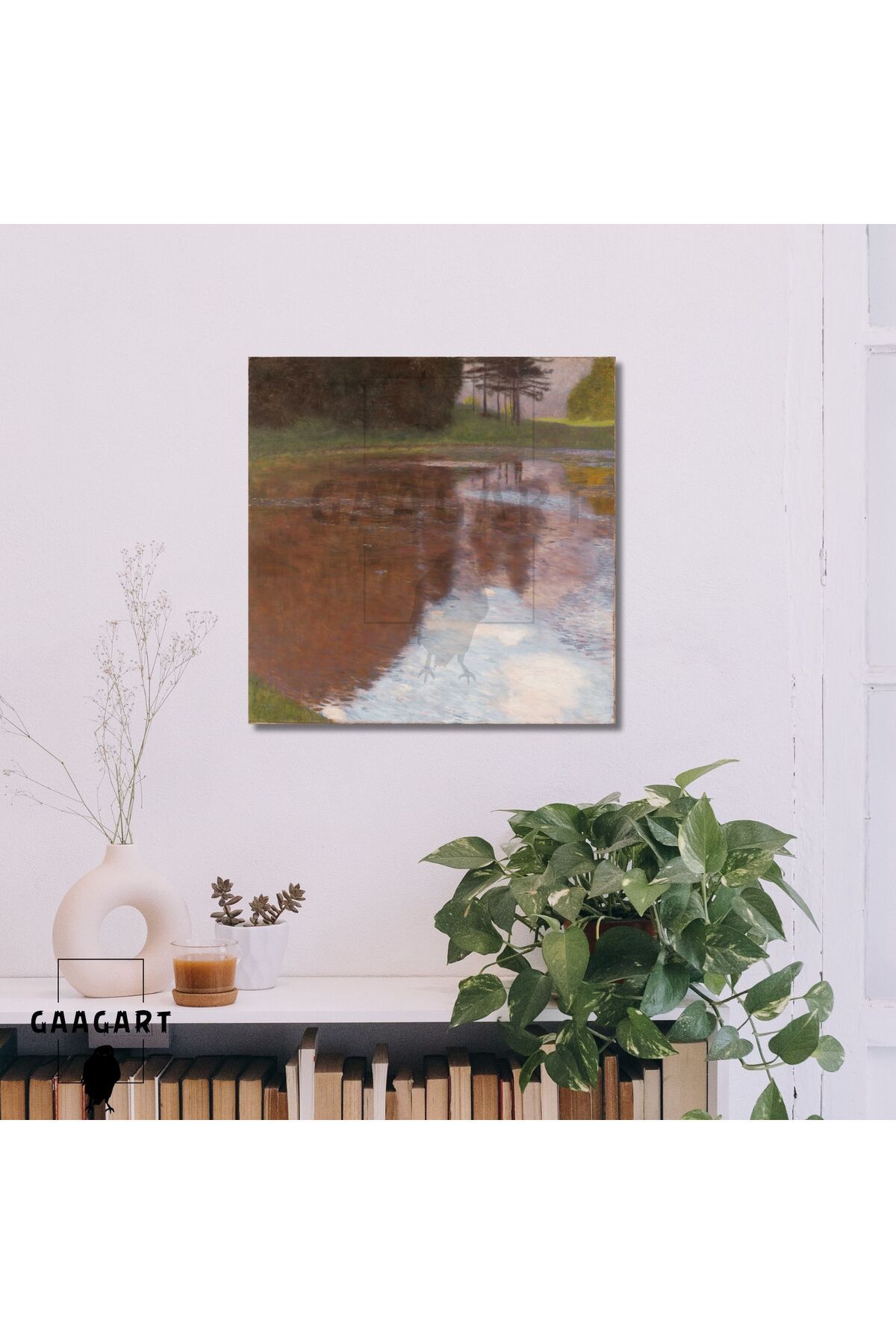 GAAGART Kare Kanvas Tablo Ünlü Eserler Gustav Klimt-Tranquil Pond