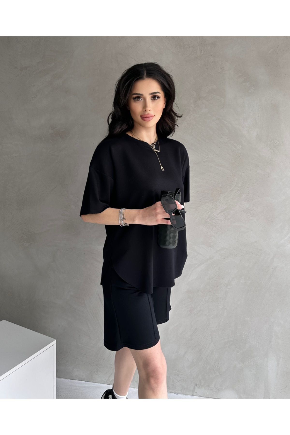 aynewmoda Kadın Büyük Beden Kısa Kollu Modal Eşofman Takımı Havalı Tasarım, Şort, Yumuşak Kumaş ve Bağcıklı