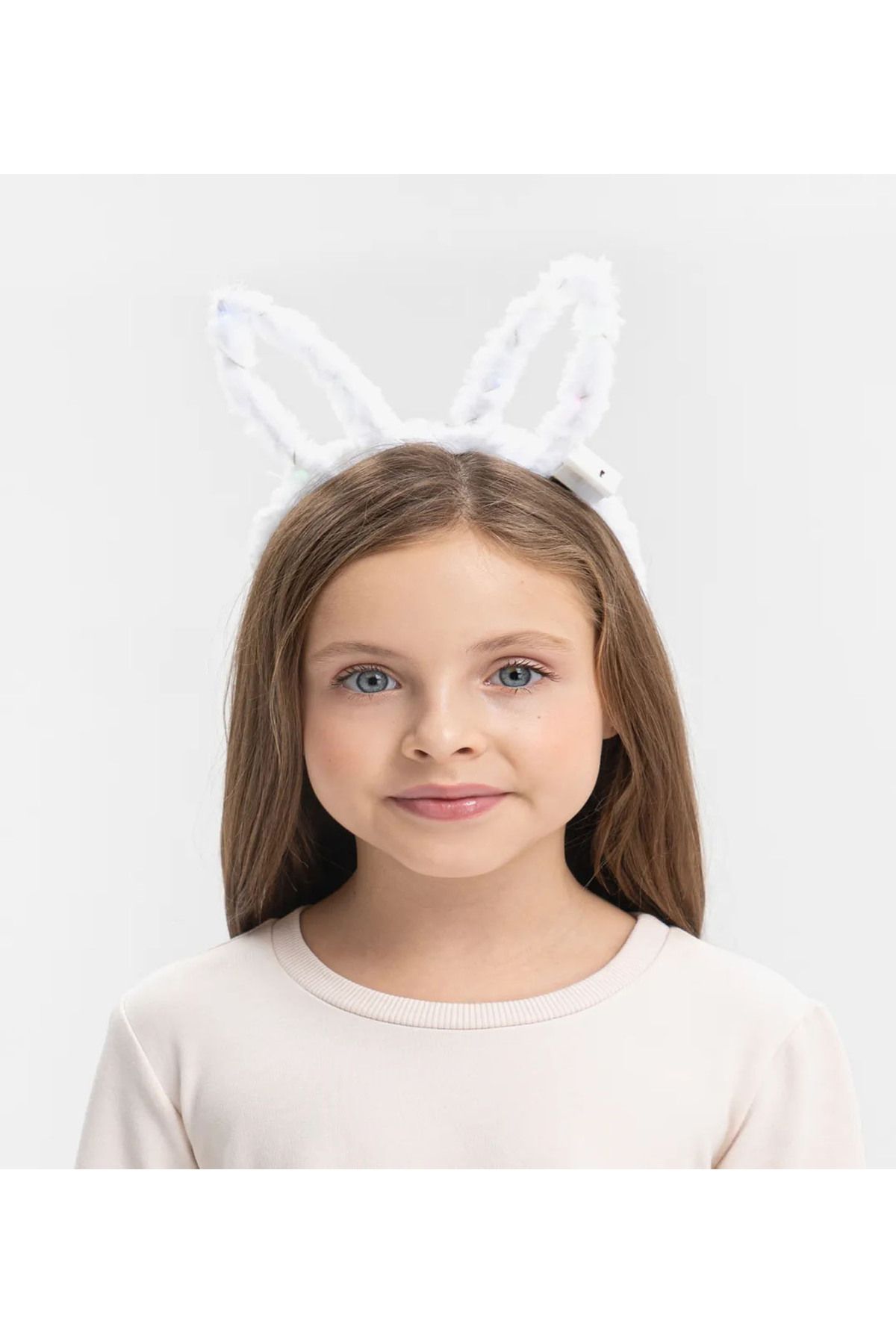 MR RZN STORE Led Işıklı Peluş Tavşan Kulak Taç Beyaz