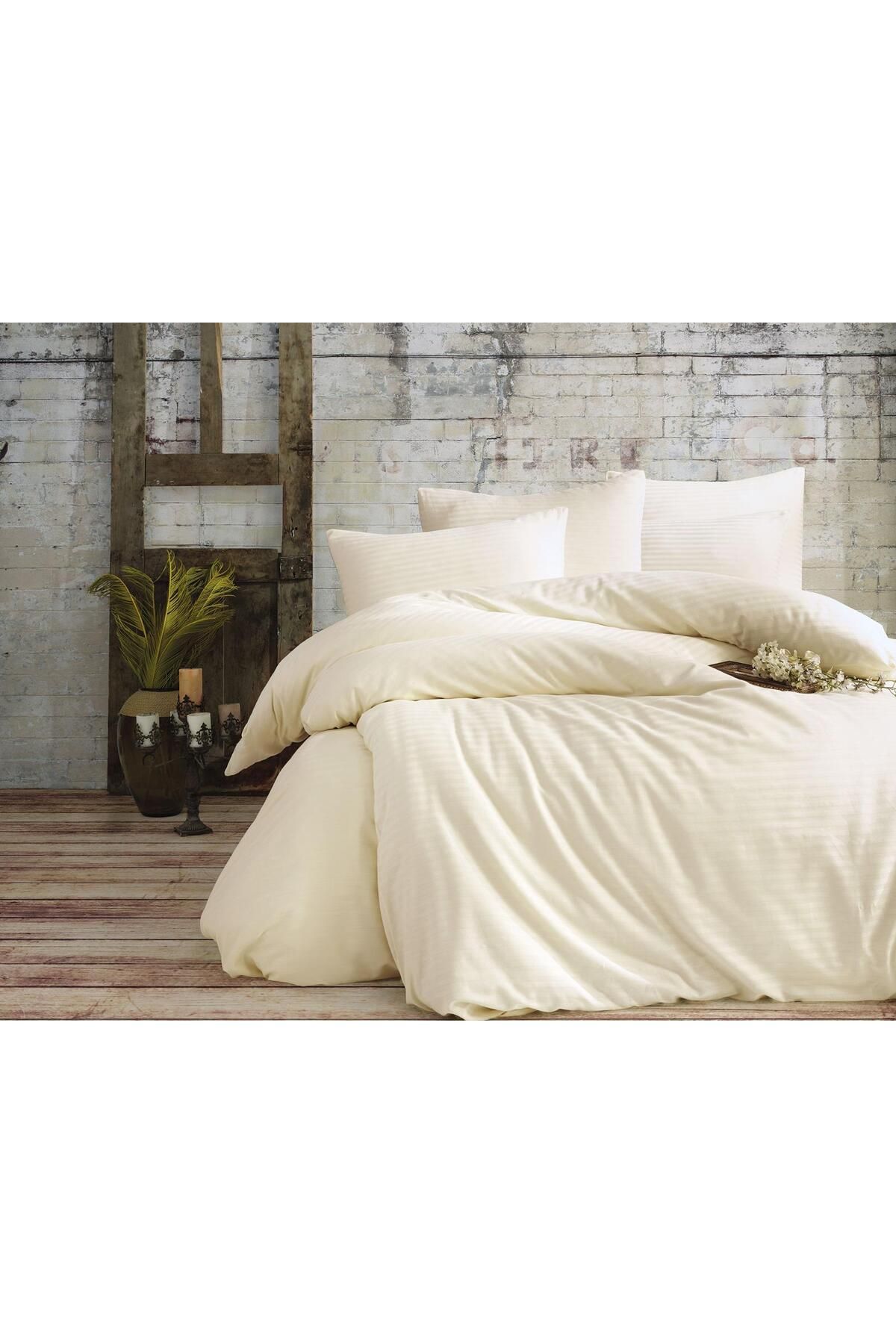 Elvira Home Collection Eh Çift Kişilik Çizgili %100 Pamuk Saten 4 Parça Nevresim Takımı