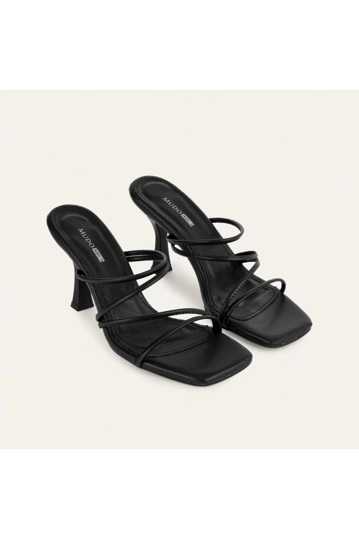 BellevieStore Sabıo Siyah Cilt Topuklu Terlik