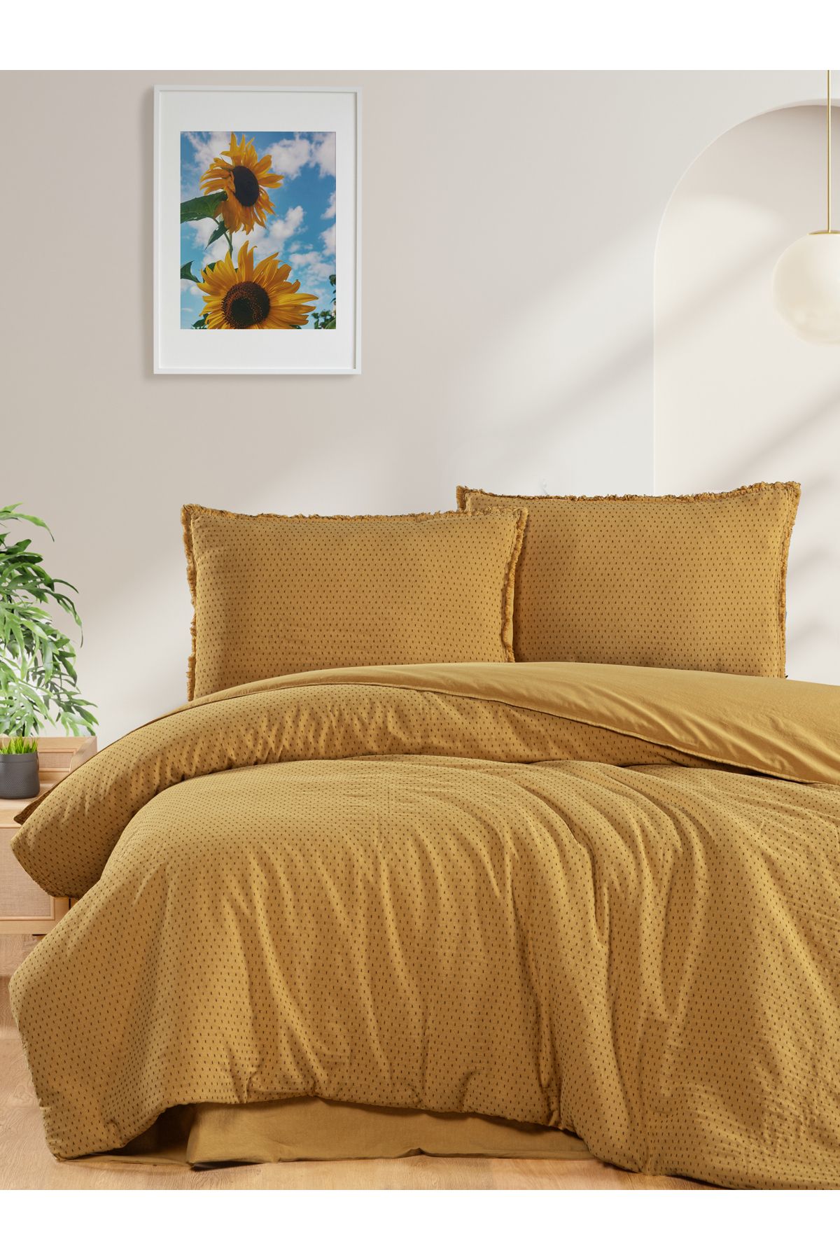 BED LİNE Atlamalı Nevresim Takımı Çift kişilik Hardal kutulu