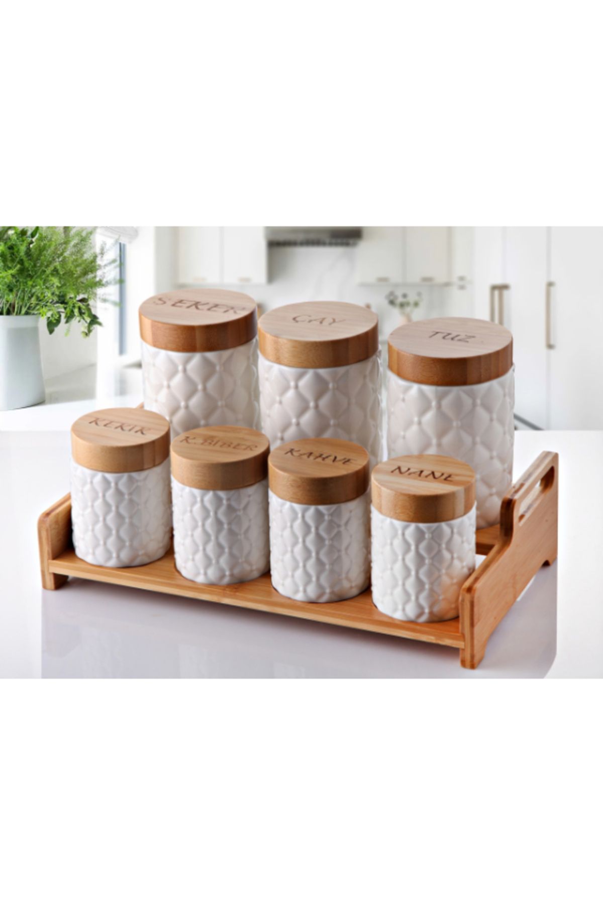 MR RZN STORE 7'li Bambu Kapak Standlı Baharat Seti Model 2