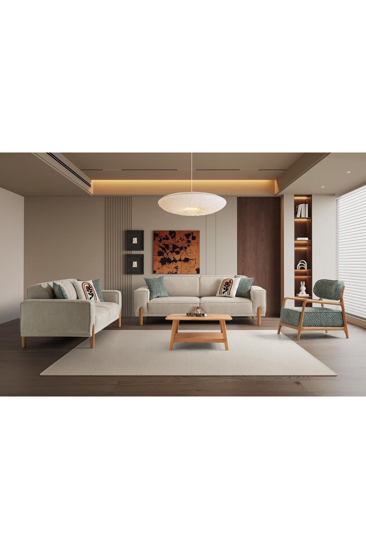 Yuvaset Home Oslo Ahşap Ayaklı Mekanizmalı 3+3+1 Koltuk Takımı