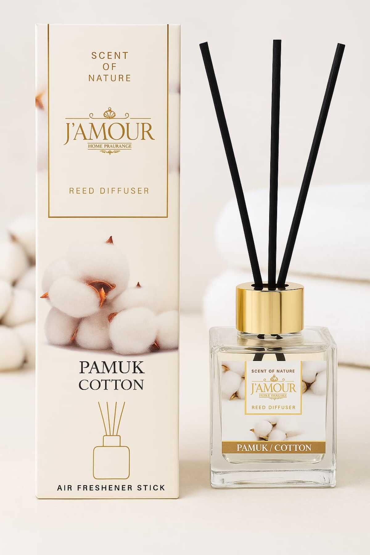 J'AMOUR Pamuk Kokulu Bambu Çubuklu Oda Kokusu – 100 ml Temiz ve Yumuşak Koku
