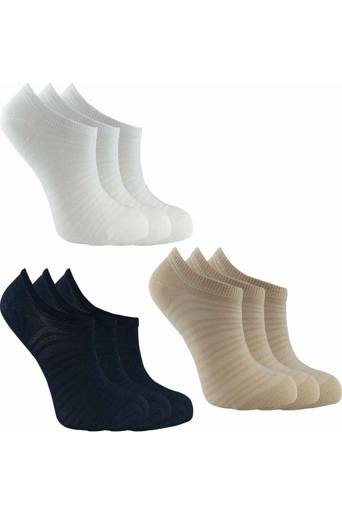 modasocks Sneakers 9 Çift Kadın Çorap Beyaz-siyah-bej