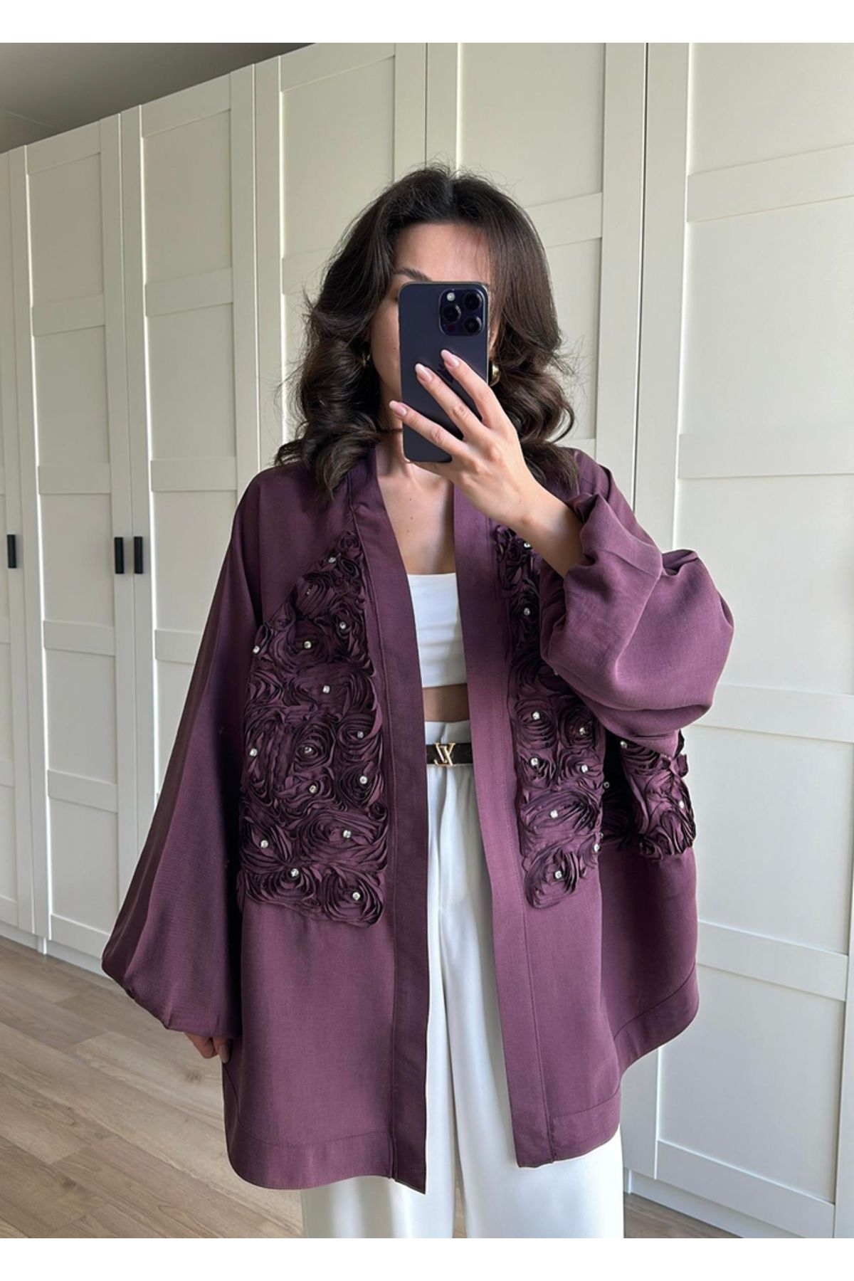 Venoura Gül Detaylı Premium Kimono