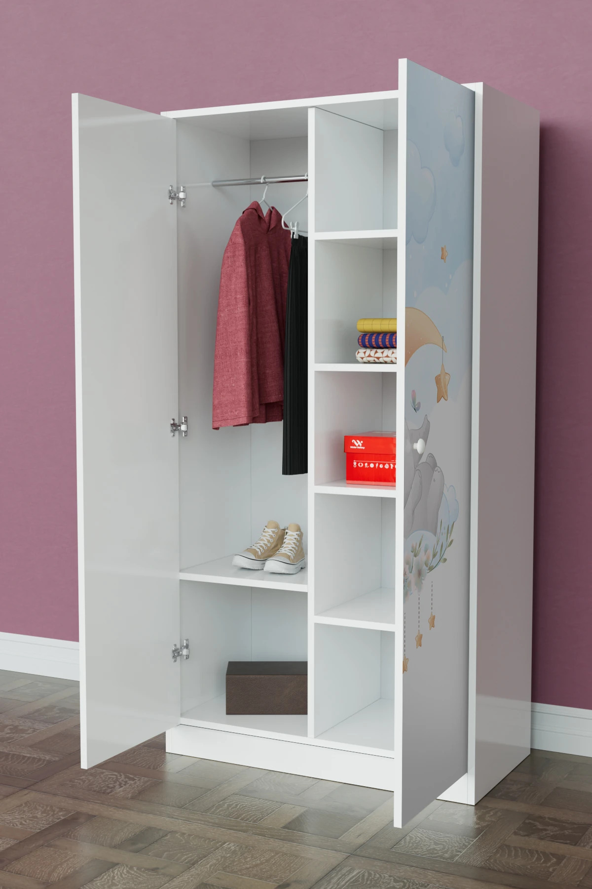 Hediyeler Kapında Minik Rüyacı Design "Calista" Gardırop 5 Raflı Askılı Çocuk Odasi Elbise Dolabı fotoğrafı 3 (önizleme)