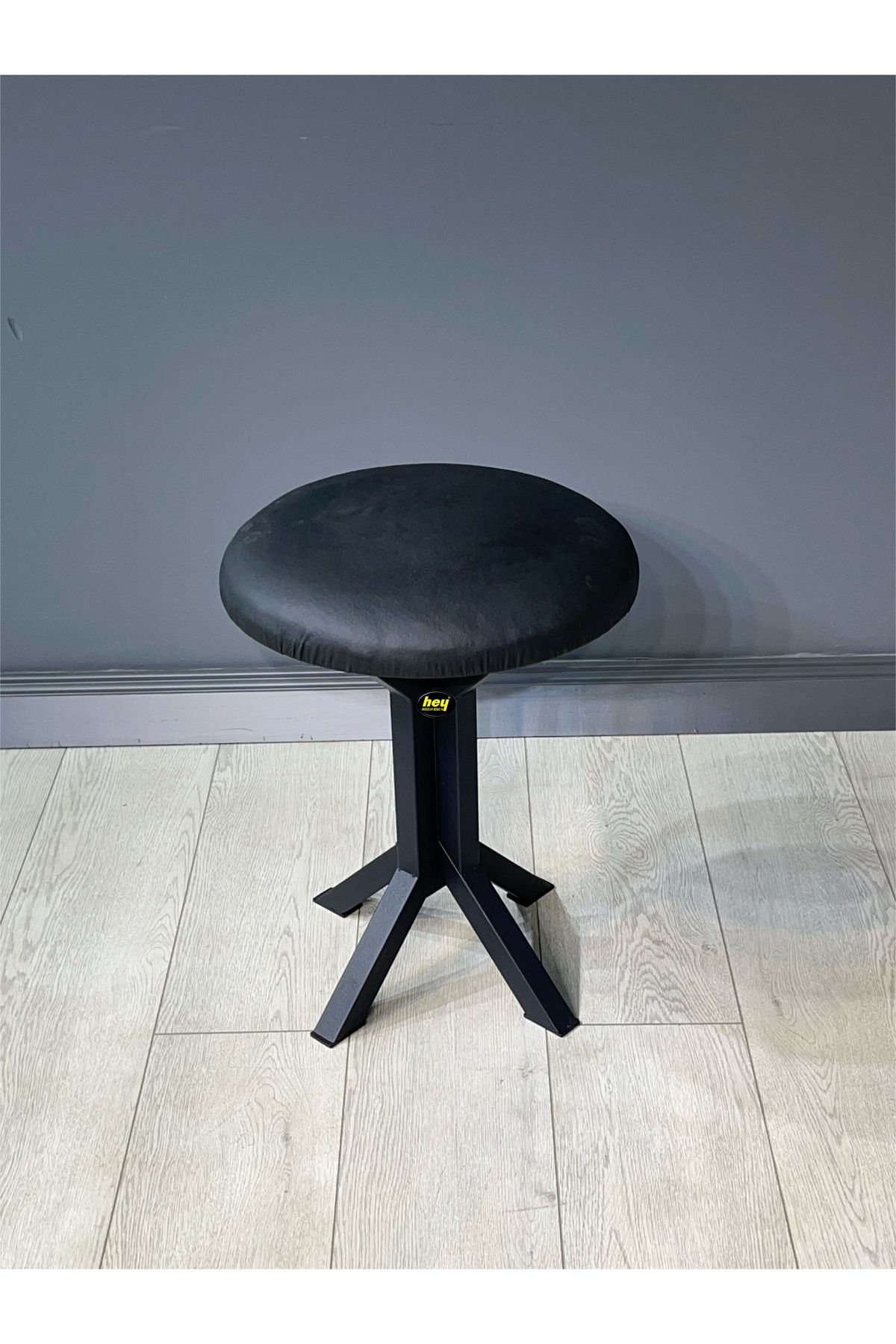 hey modüler mobilya Tabure Siyah Deri Puf Makyaj Masası Sandalyesi Metal Sandalye Tekli Çap 39 x Yükseklik 51 cm