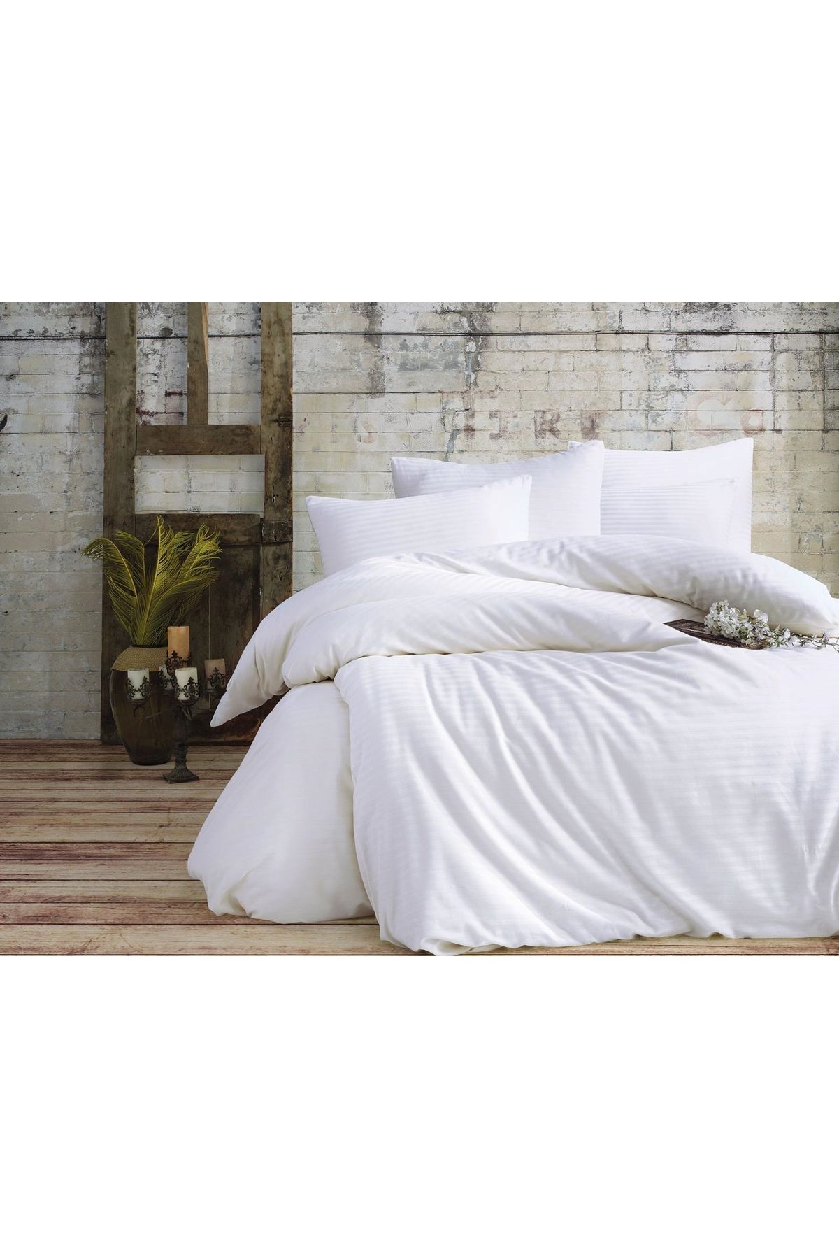 Elvira Home Collection Eh Çift Kişilik Çizgili %100 Pamuk Saten 4 Parça Nevresim Takımı