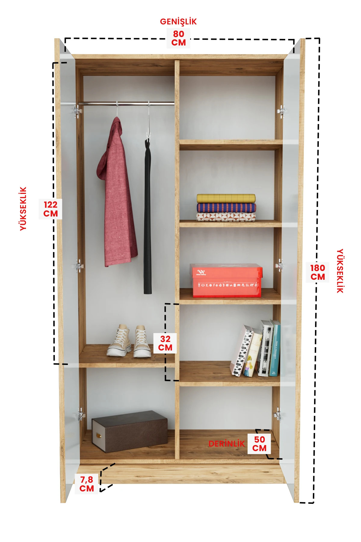 Hediyeler Kapında Bay Zürafa Design "Calista" Gardırop 5 Raflı Askılı Çocuk Odasi Elbise Dolabı fotoğrafı 5 (önizleme)