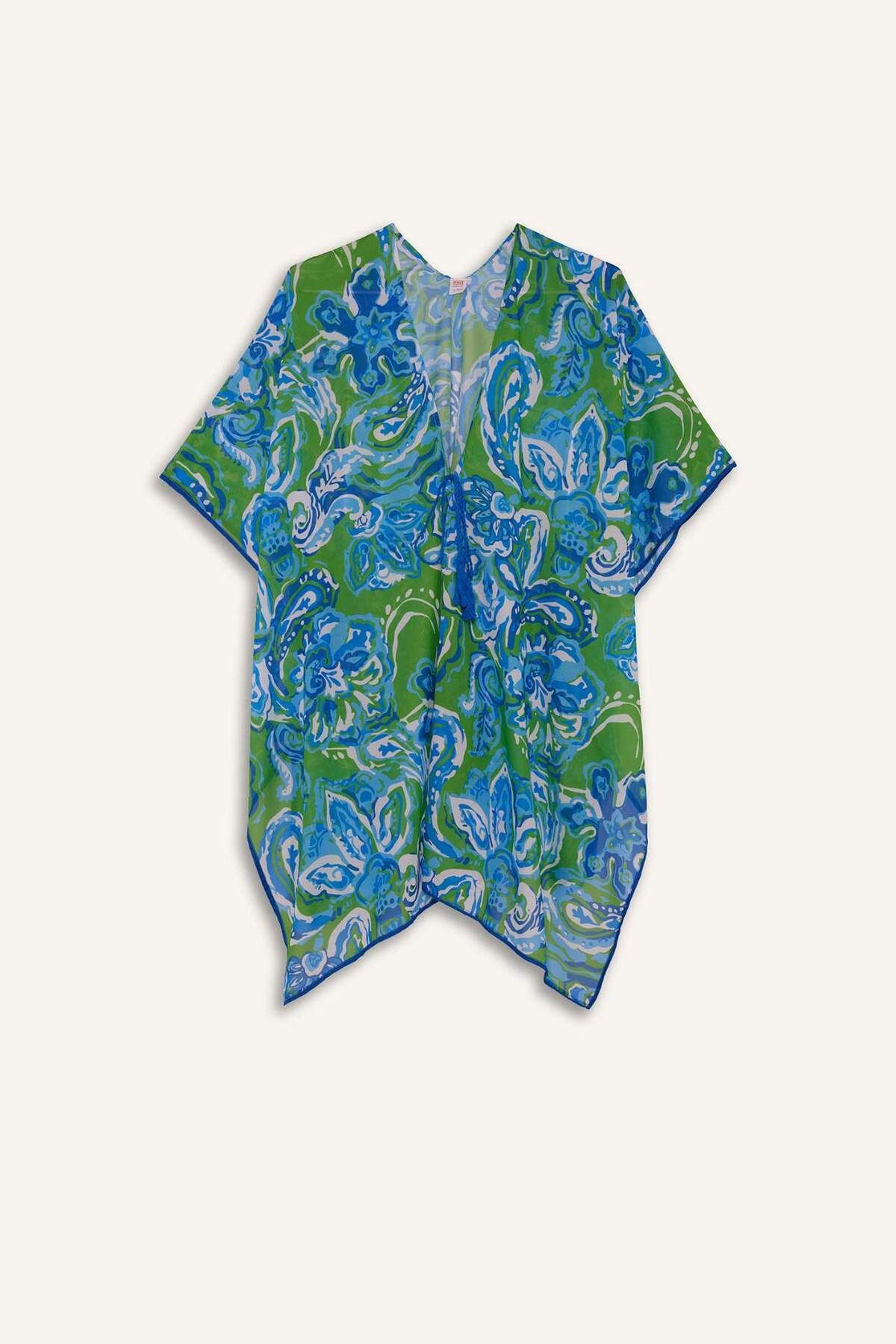 DeFacto Regular Fit Tropikal Desenli Şifon Plaj Kimono-Fall in Love E8221AX25SP