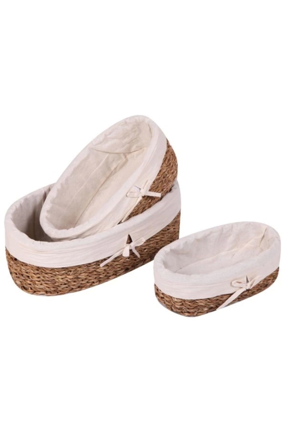 Evistro Dekoratif Oval Bezli Organizer Hasır Sepet 3 lü Set
